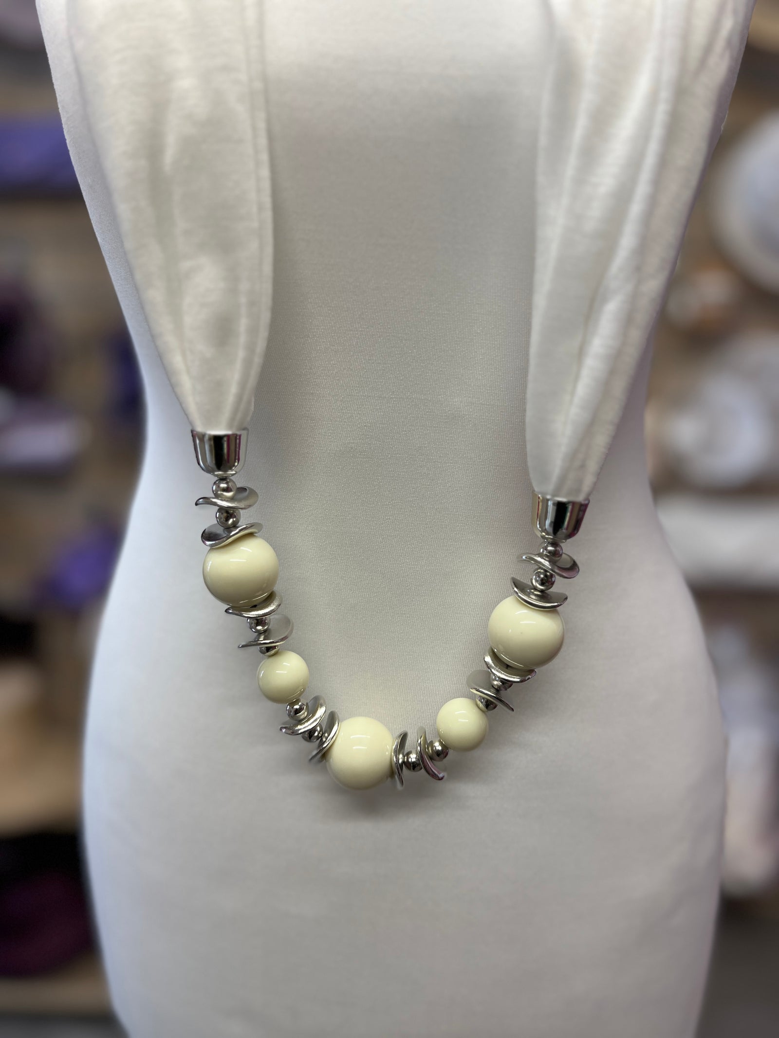 White Scarf Necklace With Beads-Fascinators Direct