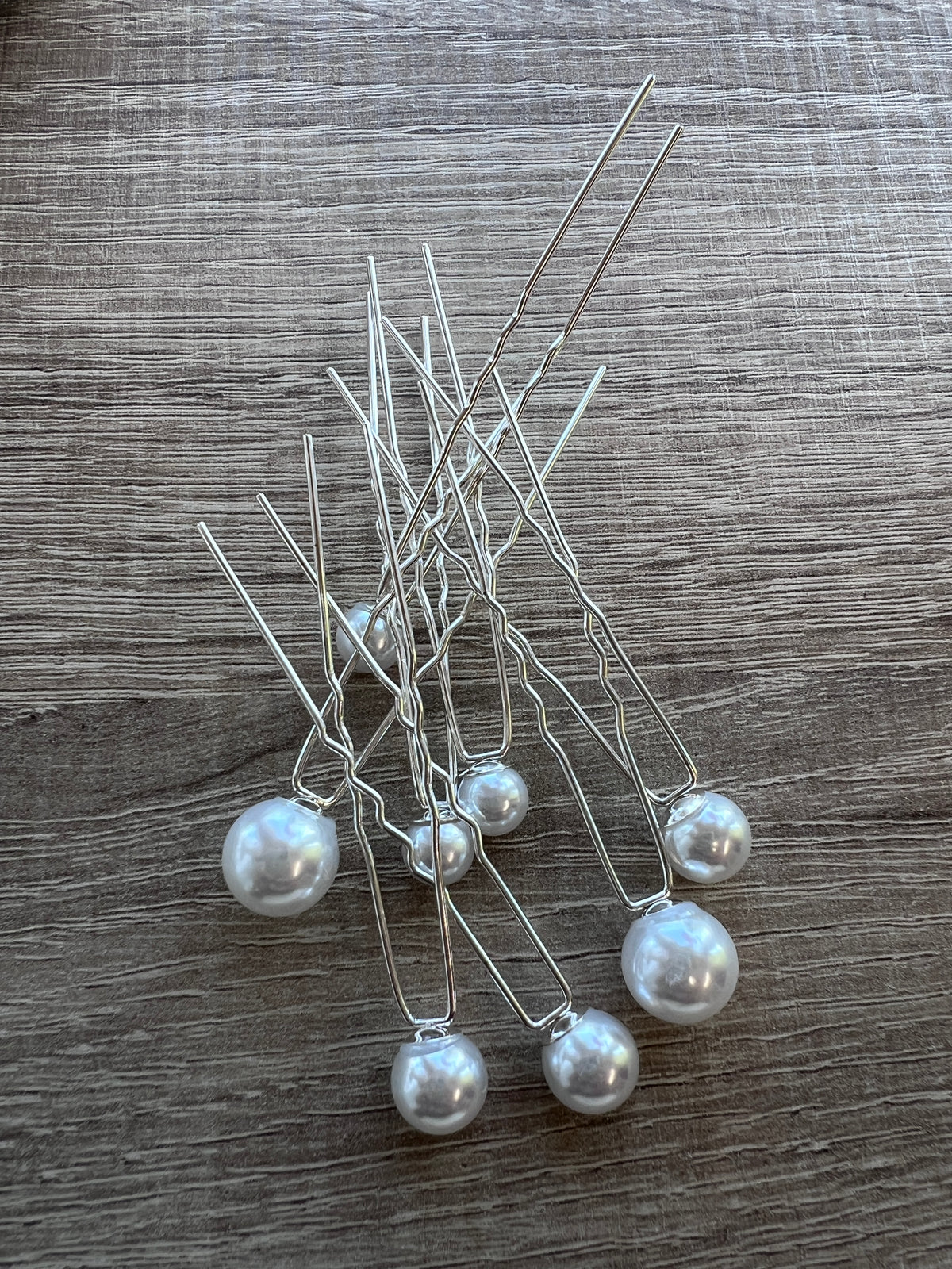 White &amp; Silver Faux Pearl Hair Pins x 8-Fascinators Direct