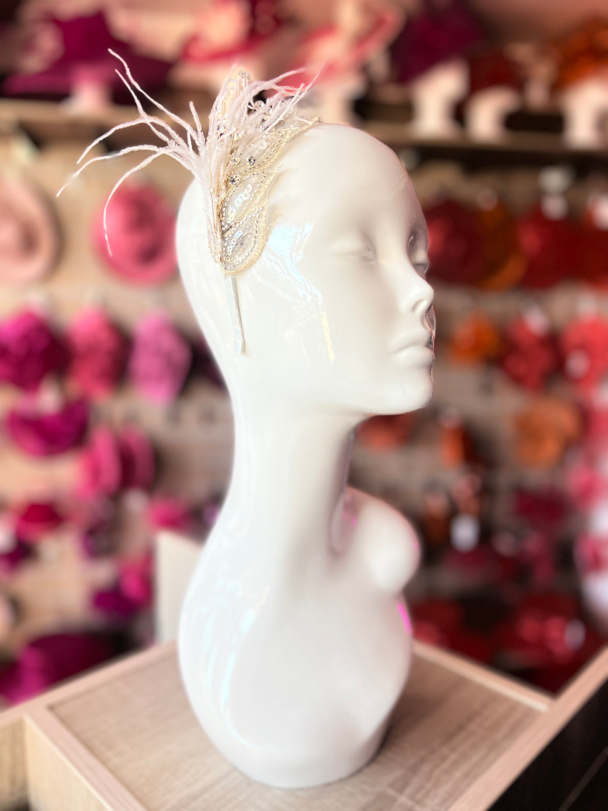 White Vintage Leaf Headband Fascinator With Rhinestones &amp; Faux Pearls-Fascinators Direct