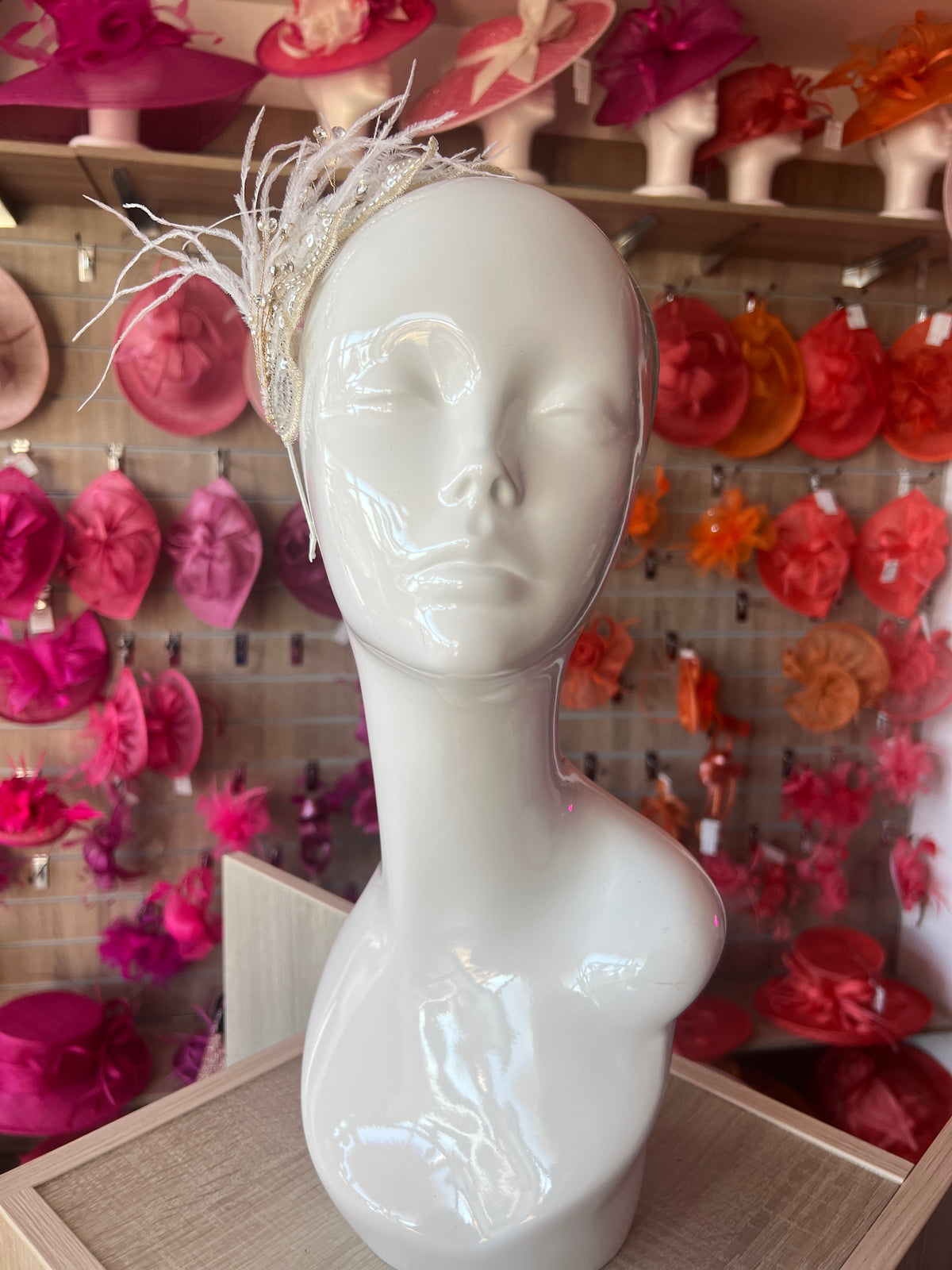 White Vintage Leaf Headband Fascinator With Rhinestones &amp; Faux Pearls-Fascinators Direct