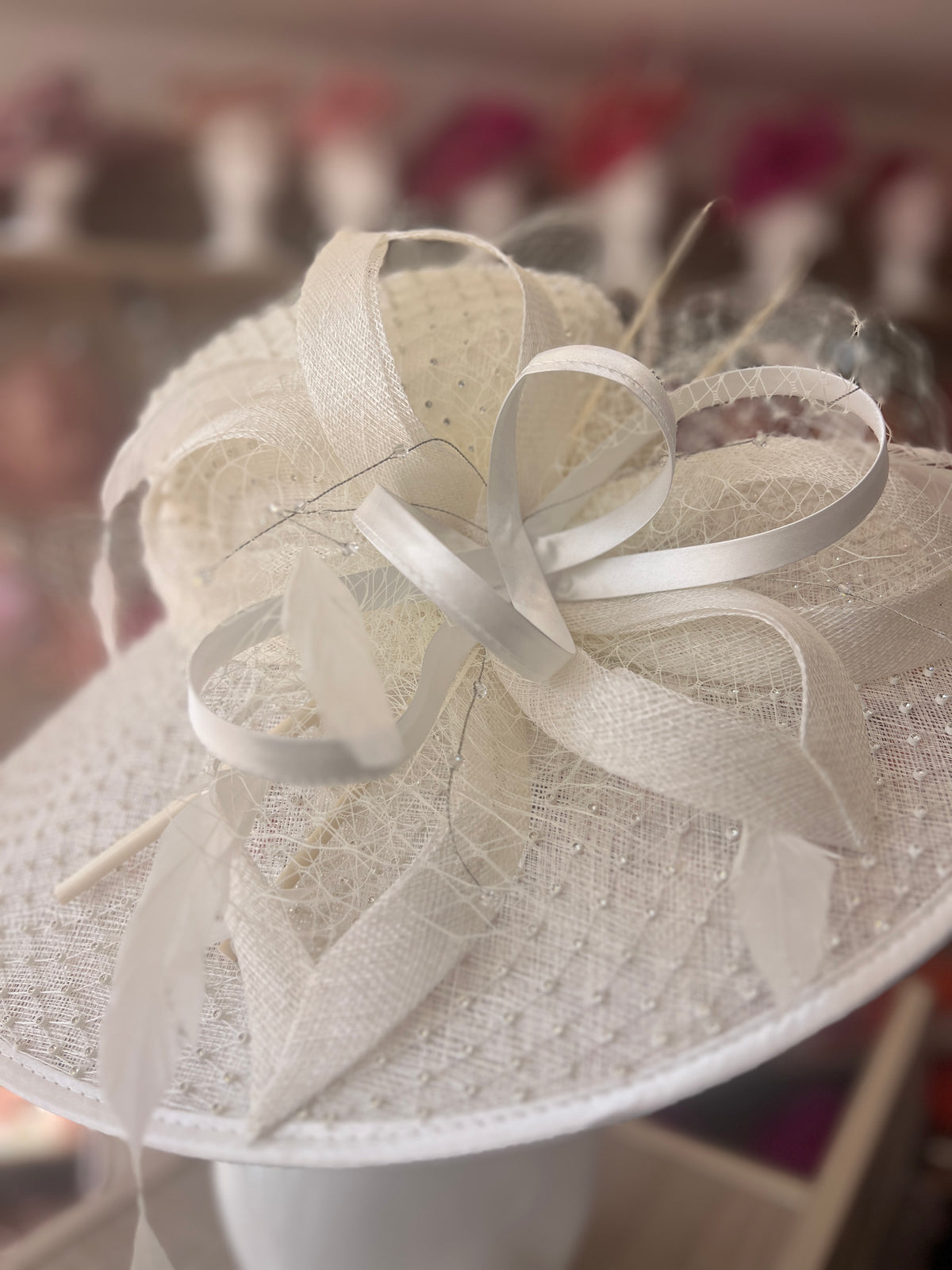Wide Brim Deluxe Ivory Occasion Hat with Crystal Mesh-Fascinators Direct