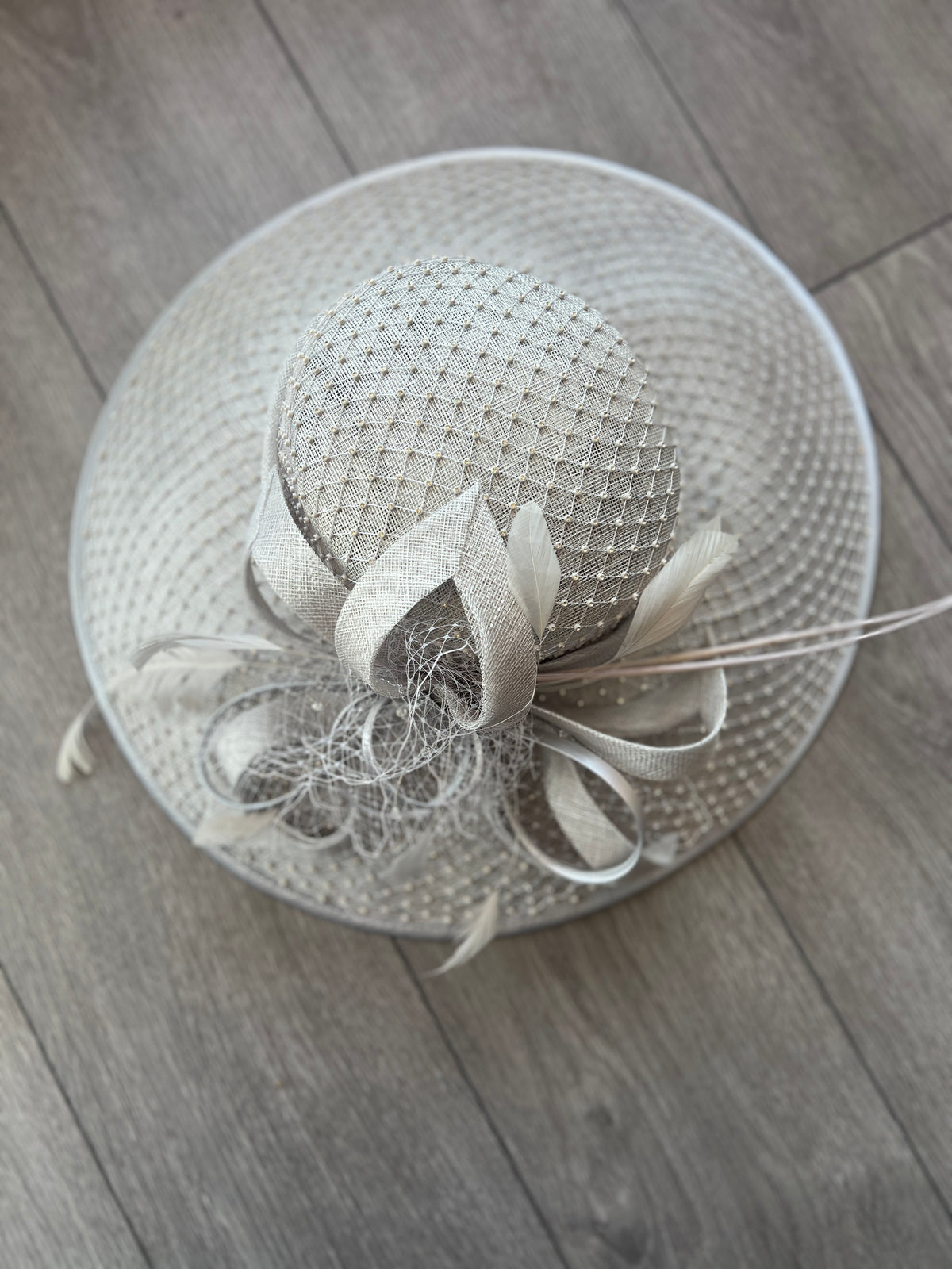 Wide Brim Deluxe Silver Occasion Hat with Crystal Mesh-Fascinators Direct