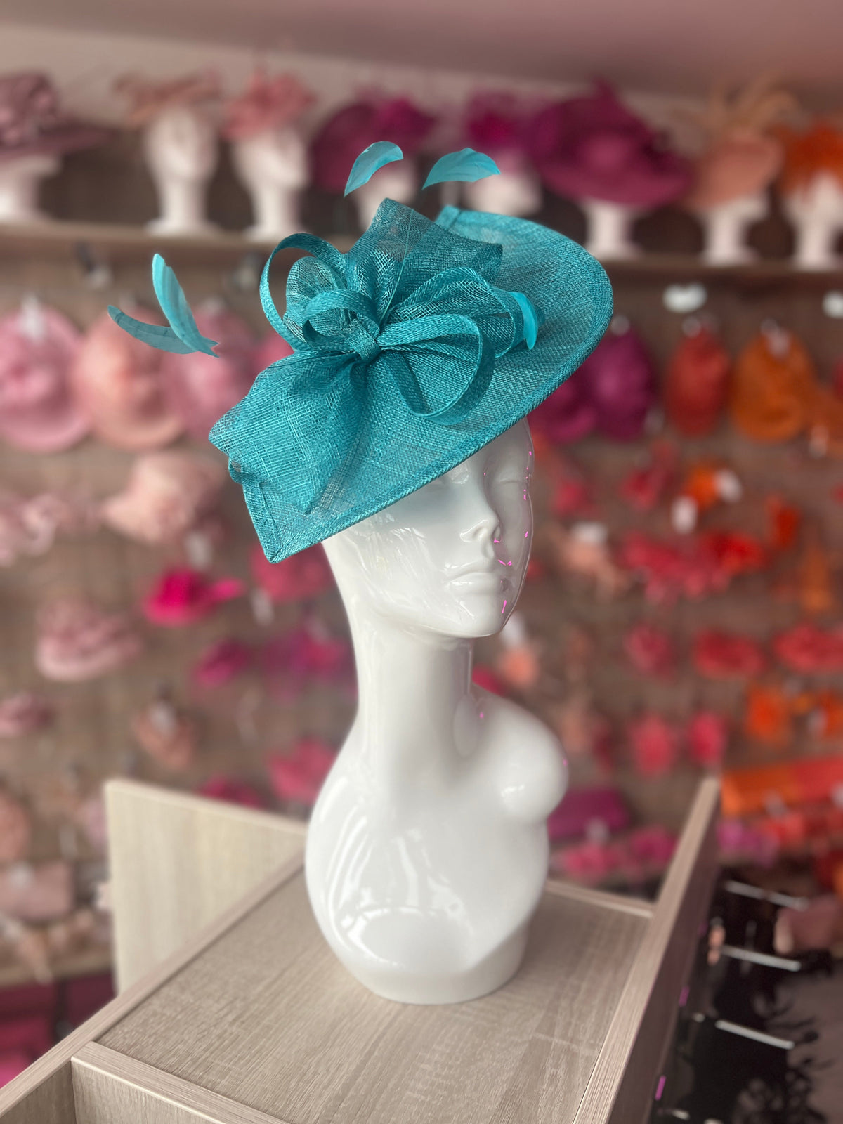 Winter Teal Disc Fascinator with Decorative Bow-Fascinators Direct