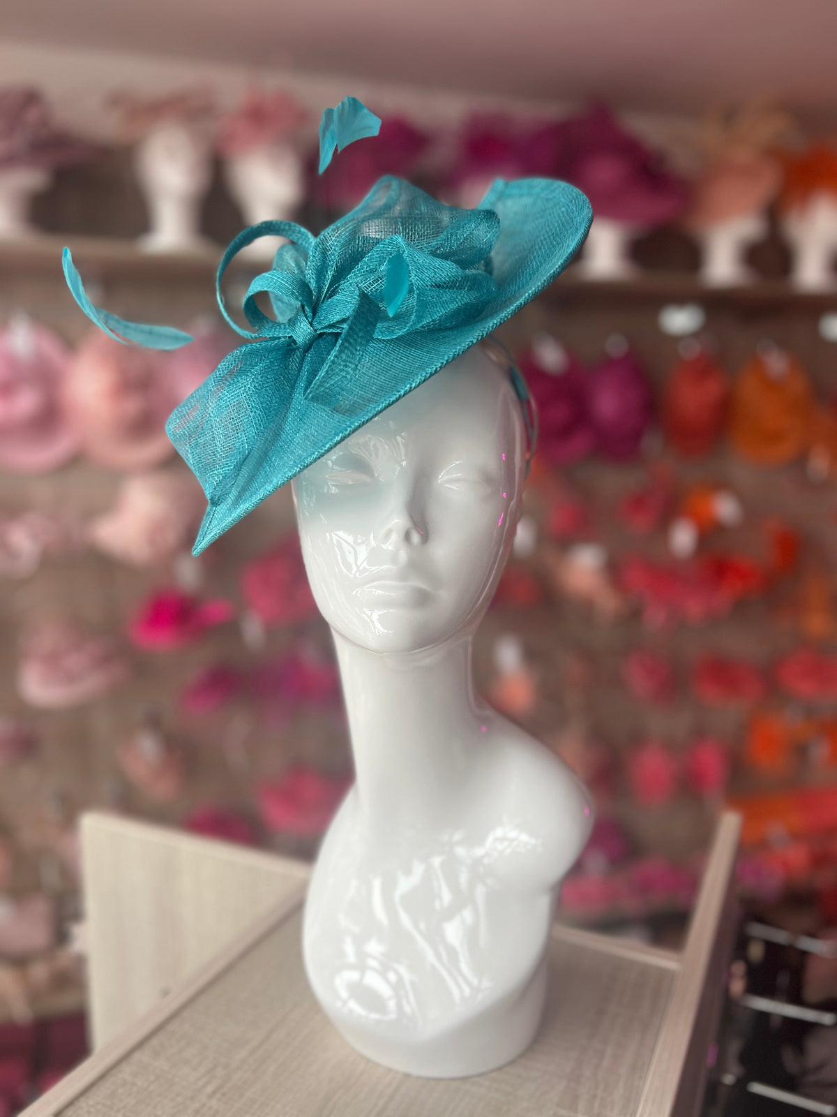 Winter Teal Disc Fascinator with Decorative Bow-Fascinators Direct