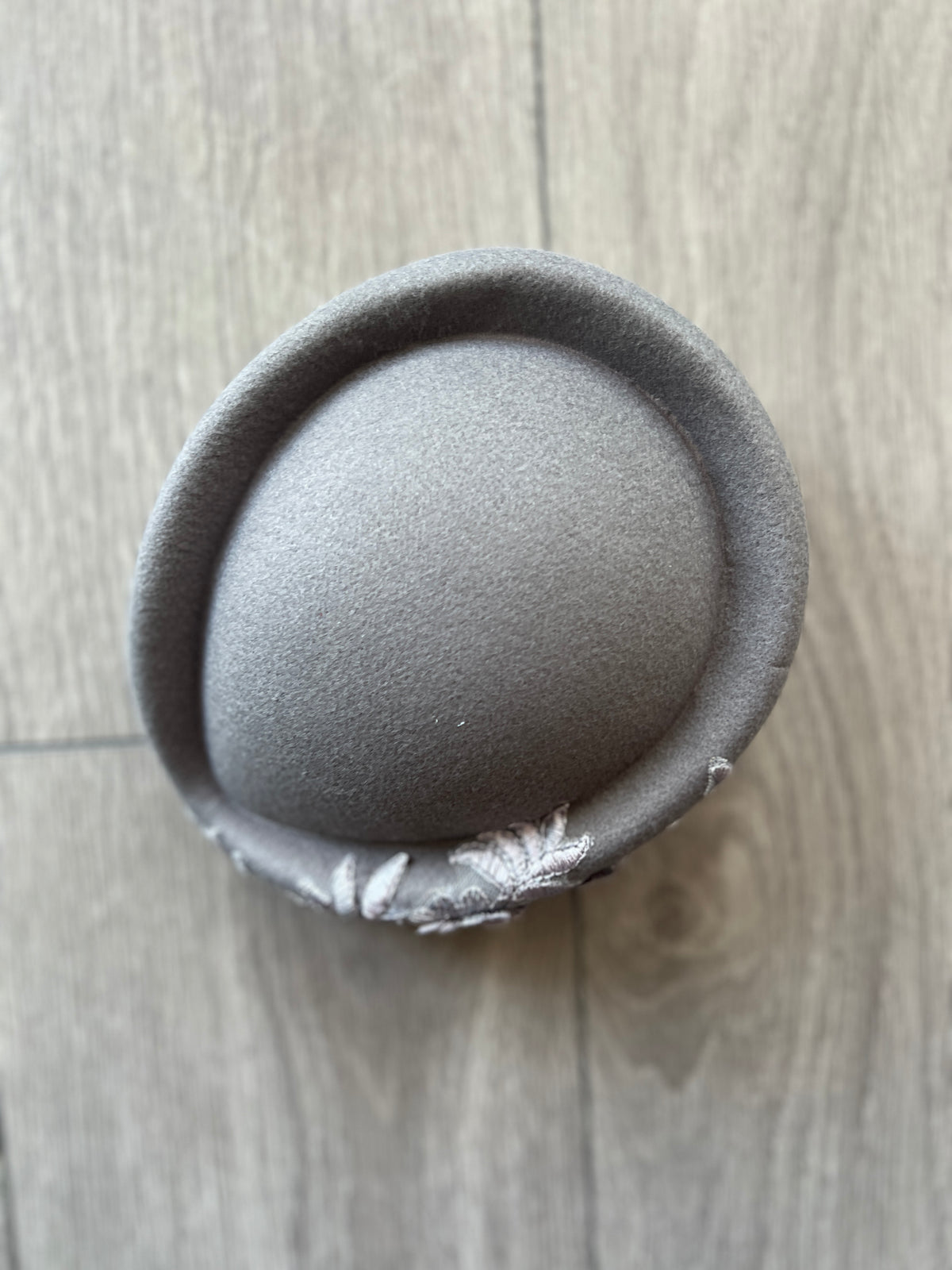 Winter Vintage Grey Felt Pillbox Hat Fascinator With Floral Lace Detailing-Fascinators Direct