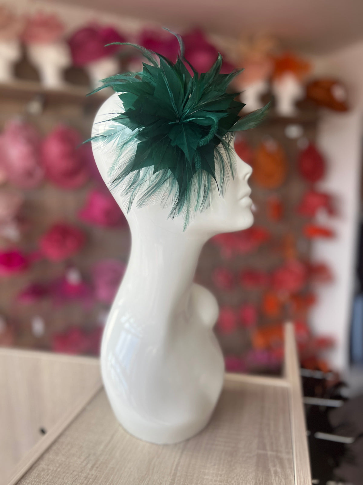 Wispy Feather Bottle Green Fascinator on Hair Clip-Fascinators Direct