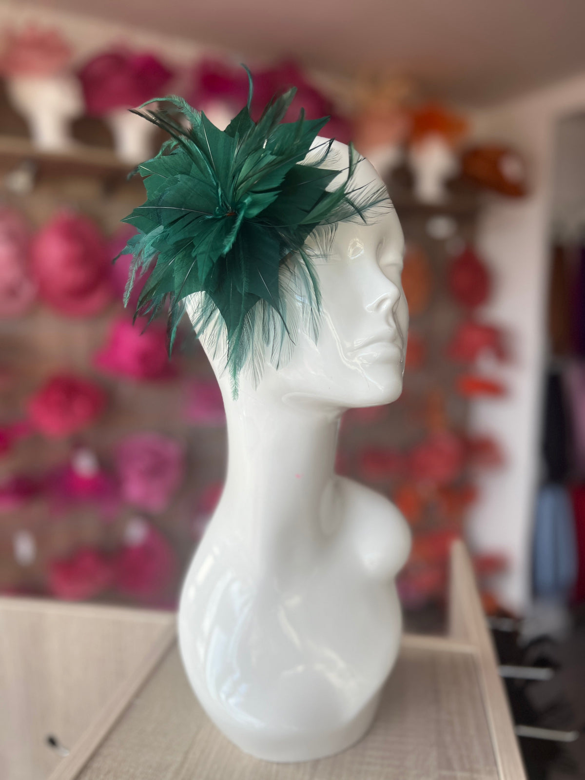 Wispy Feather Bottle Green Fascinator on Hair Clip-Fascinators Direct