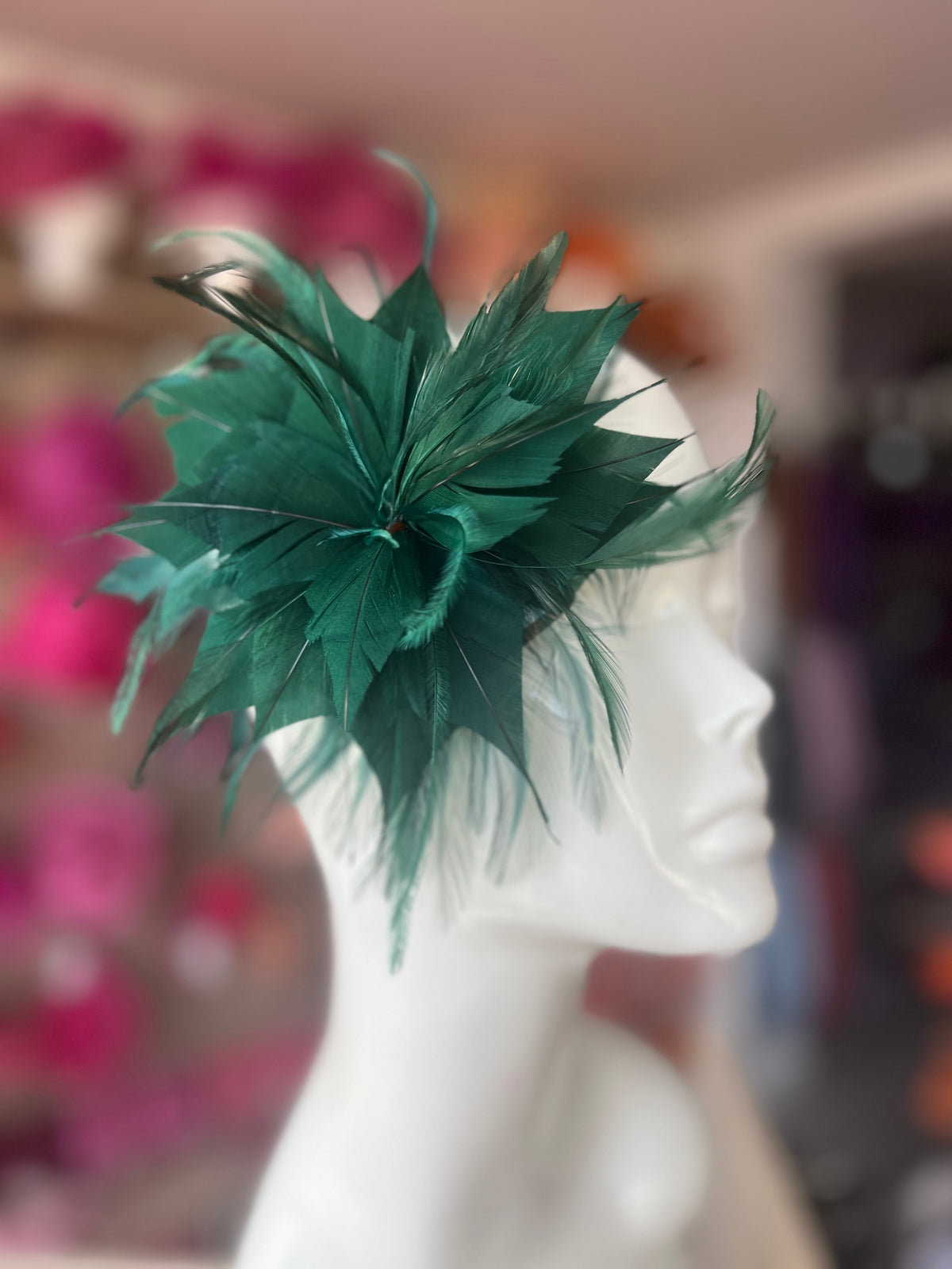 Wispy Feather Bottle Green Fascinator on Hair Clip-Fascinators Direct