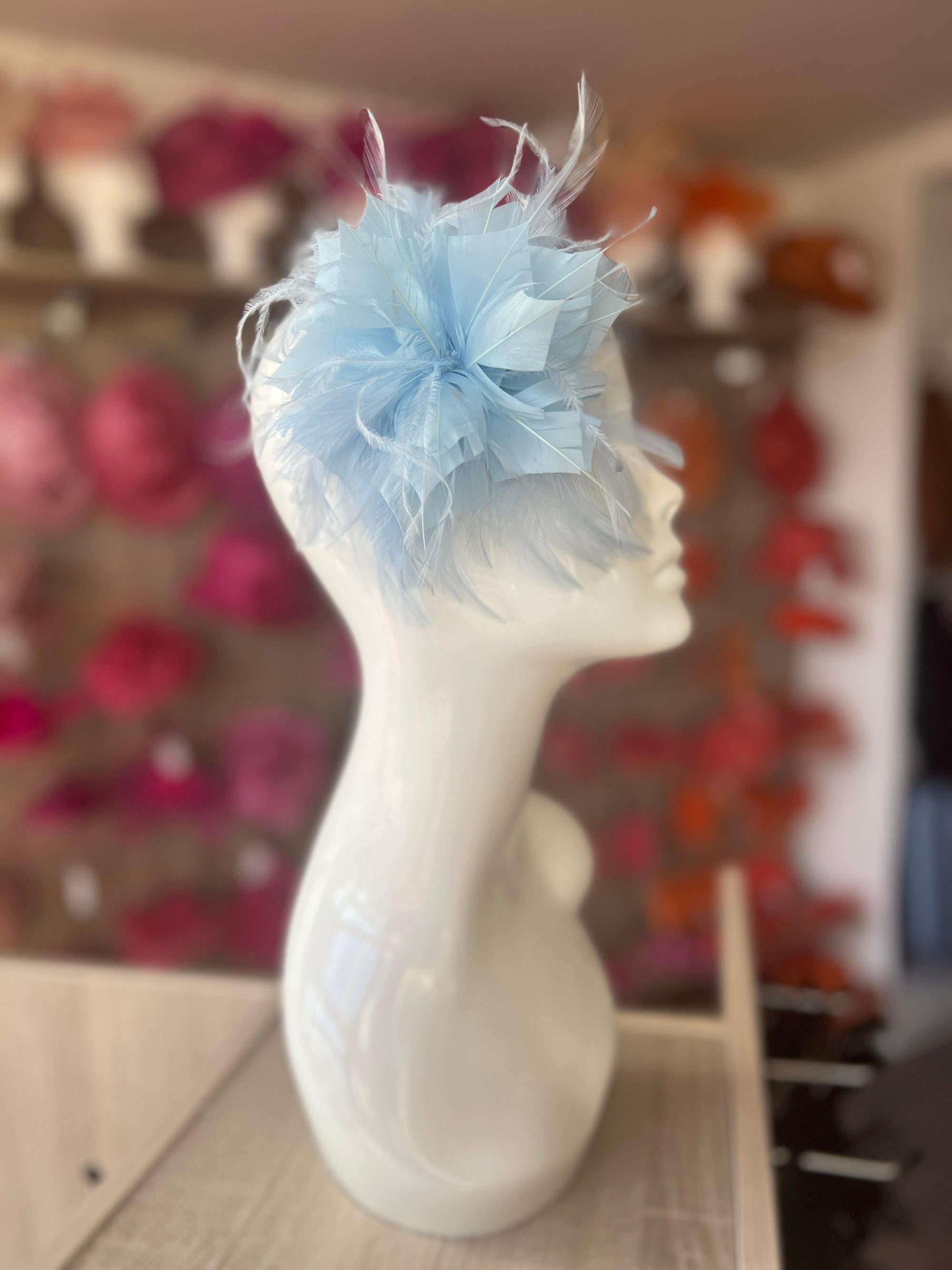 Wispy Feather Light Blue Fascinator on Hair Clip-Fascinators Direct