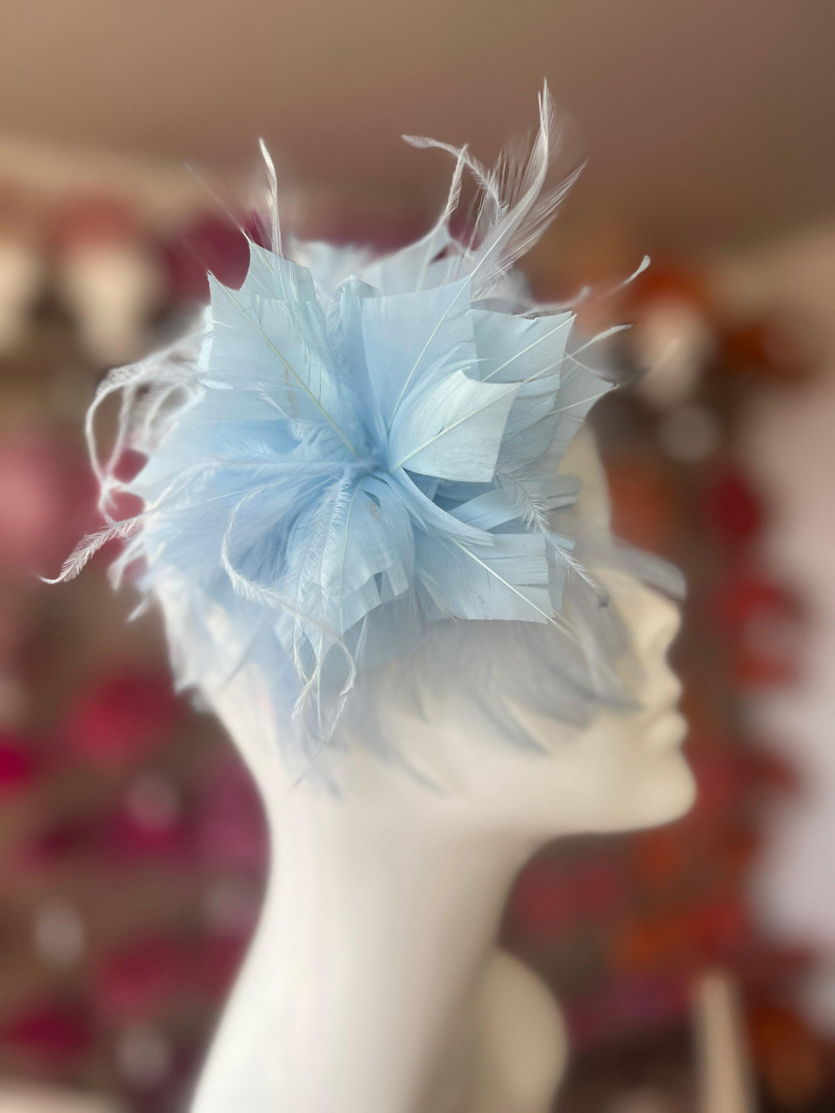 Wispy Feather Light Blue Fascinator on Hair Clip-Fascinators Direct