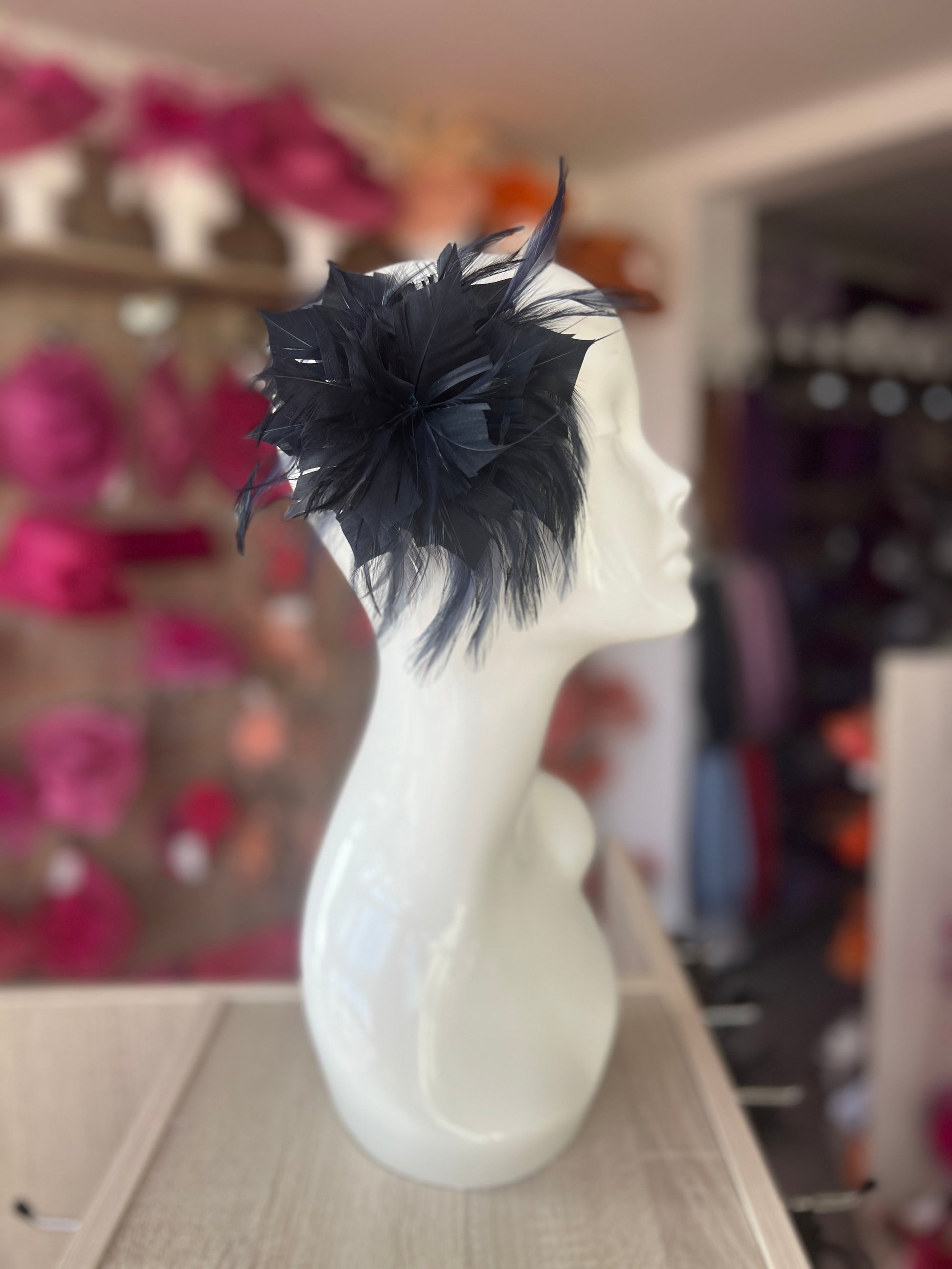 Wispy Feather Navy Fascinator on Hair Clip-Fascinators Direct