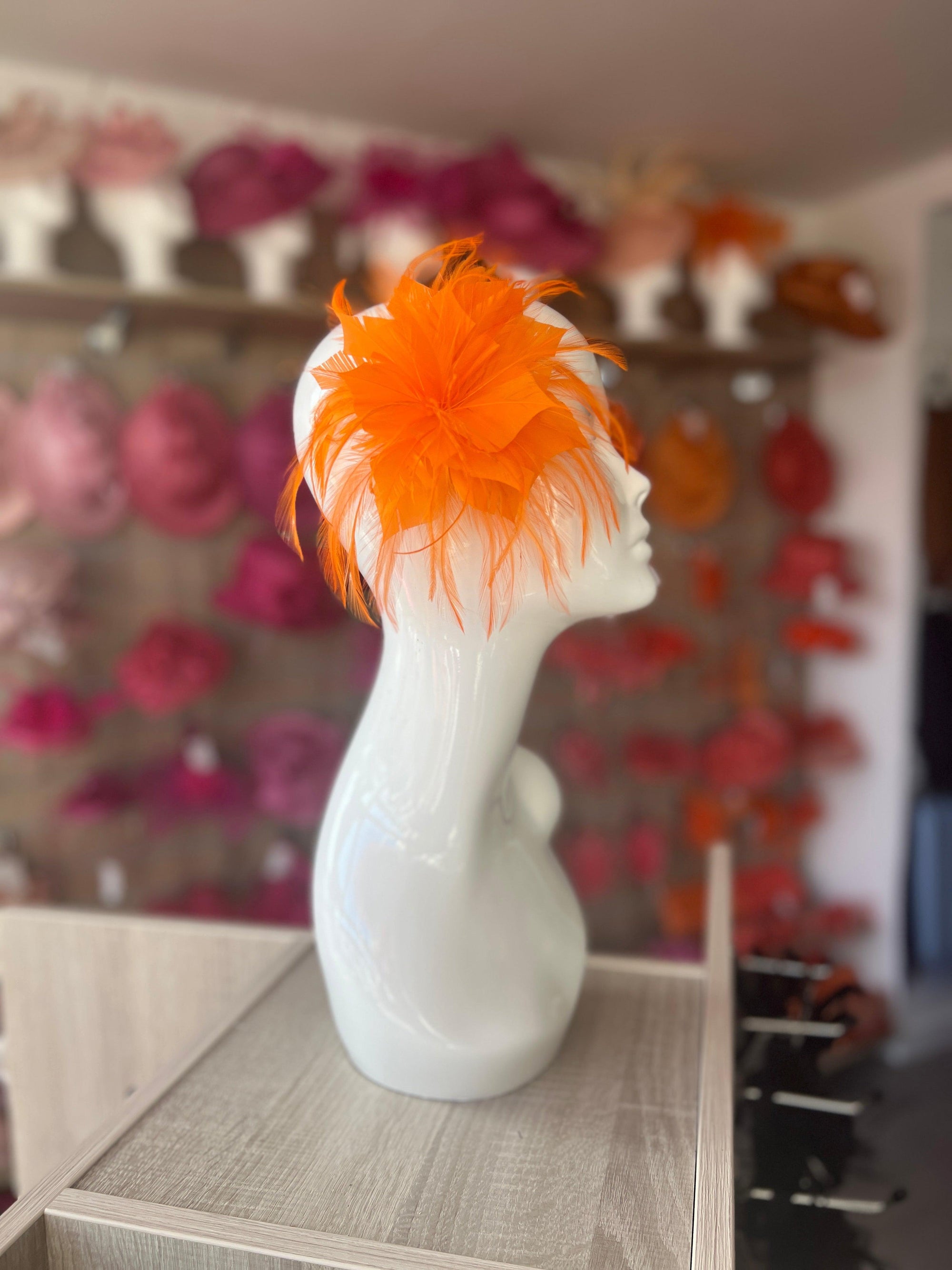 Wispy Feather Orange Fascinator on Hair Clip-Fascinators Direct