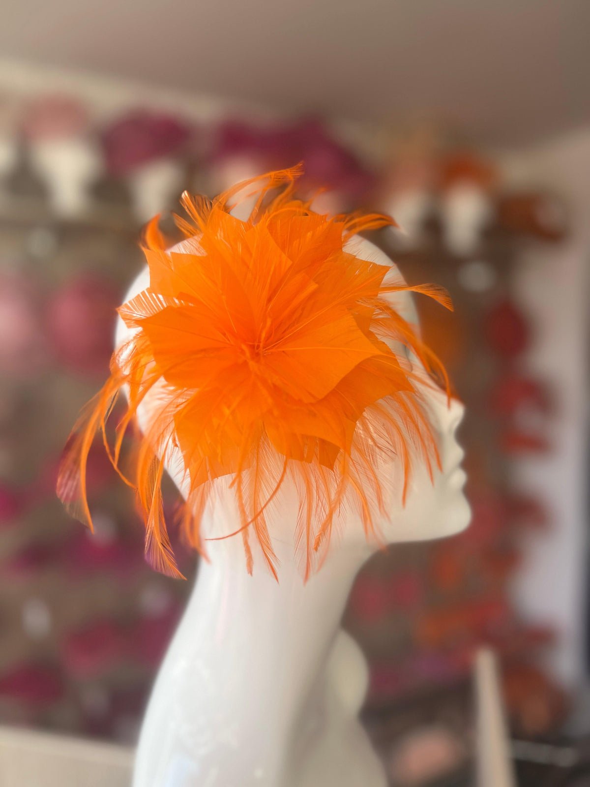 Wispy Feather Orange Fascinator on Hair Clip-Fascinators Direct