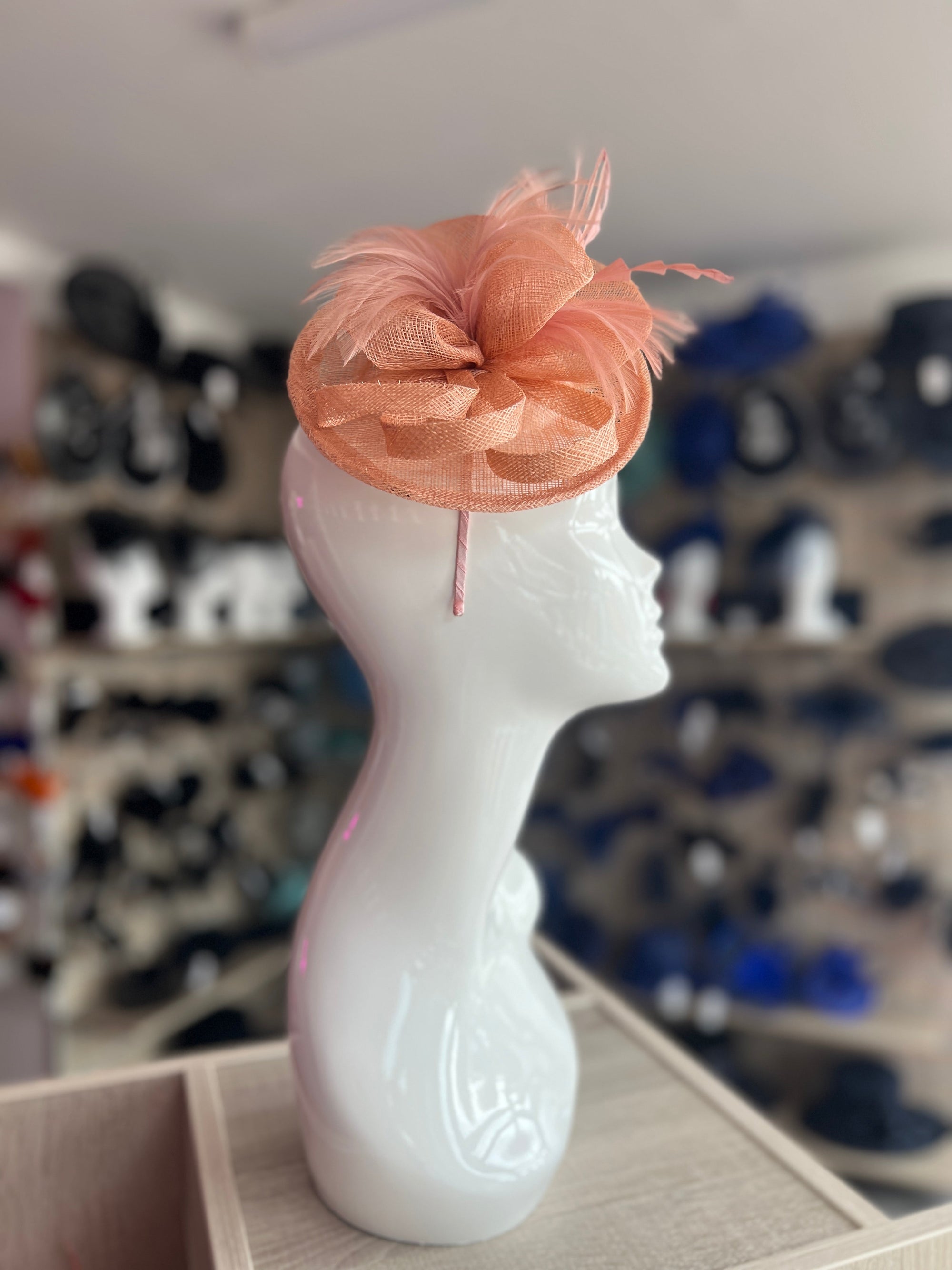 Wispy Feather & Twisted Sinamay Dusty Pink Disc Fascinator-Fascinators Direct