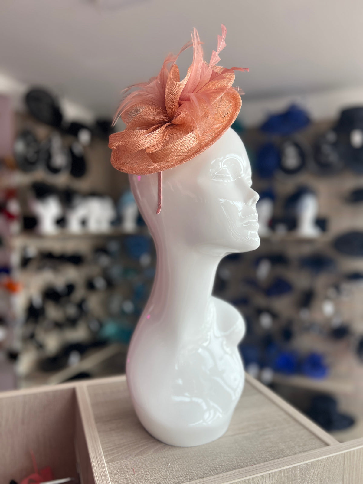 Wispy Feather &amp; Twisted Sinamay Dusty Pink Disc Fascinator-Fascinators Direct