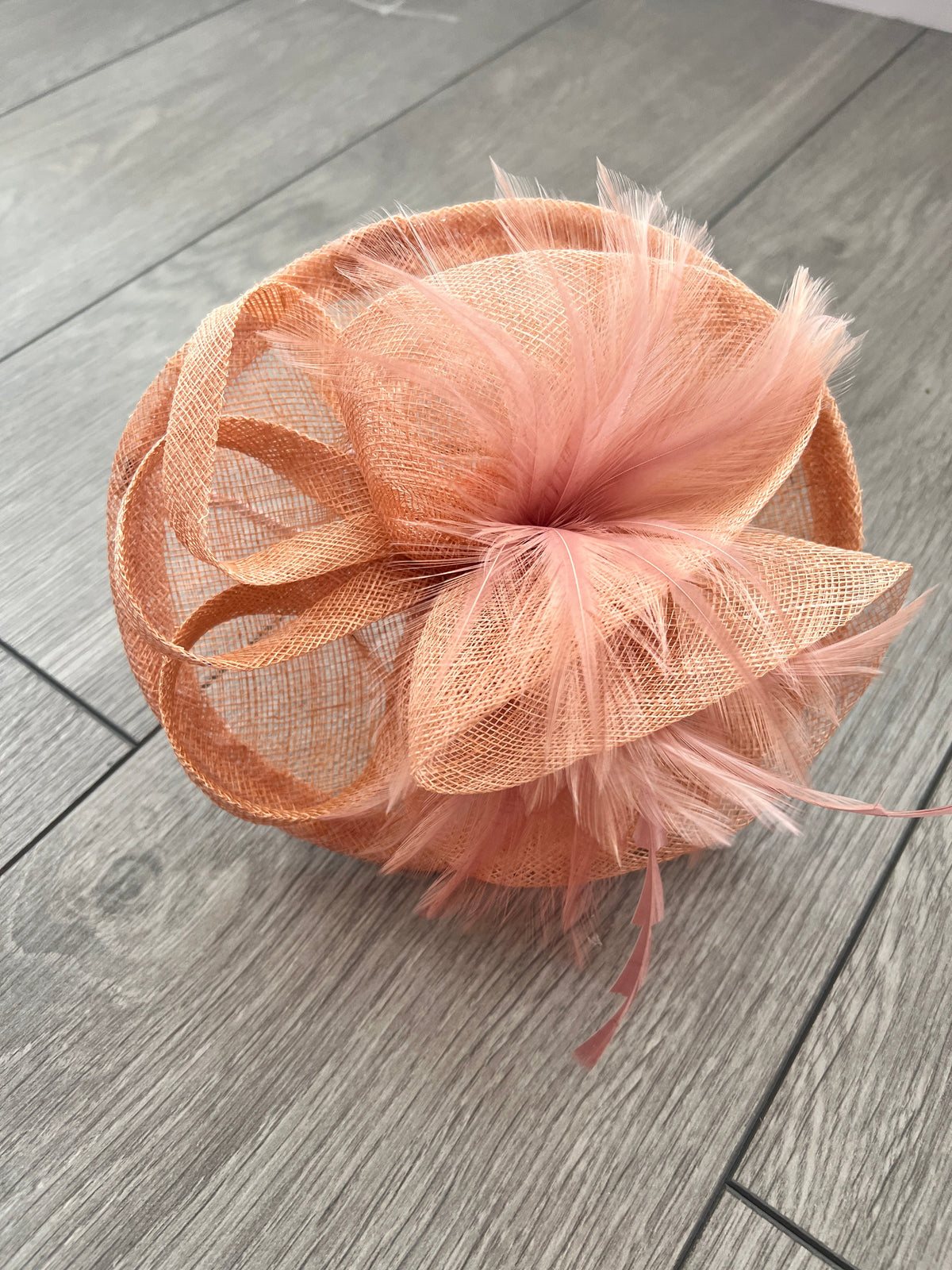 Wispy Feather &amp; Twisted Sinamay Dusty Pink Disc Fascinator-Fascinators Direct