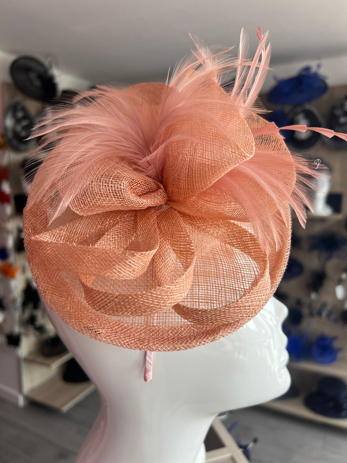 Wispy Feather &amp; Twisted Sinamay Dusty Pink Disc Fascinator-Fascinators Direct