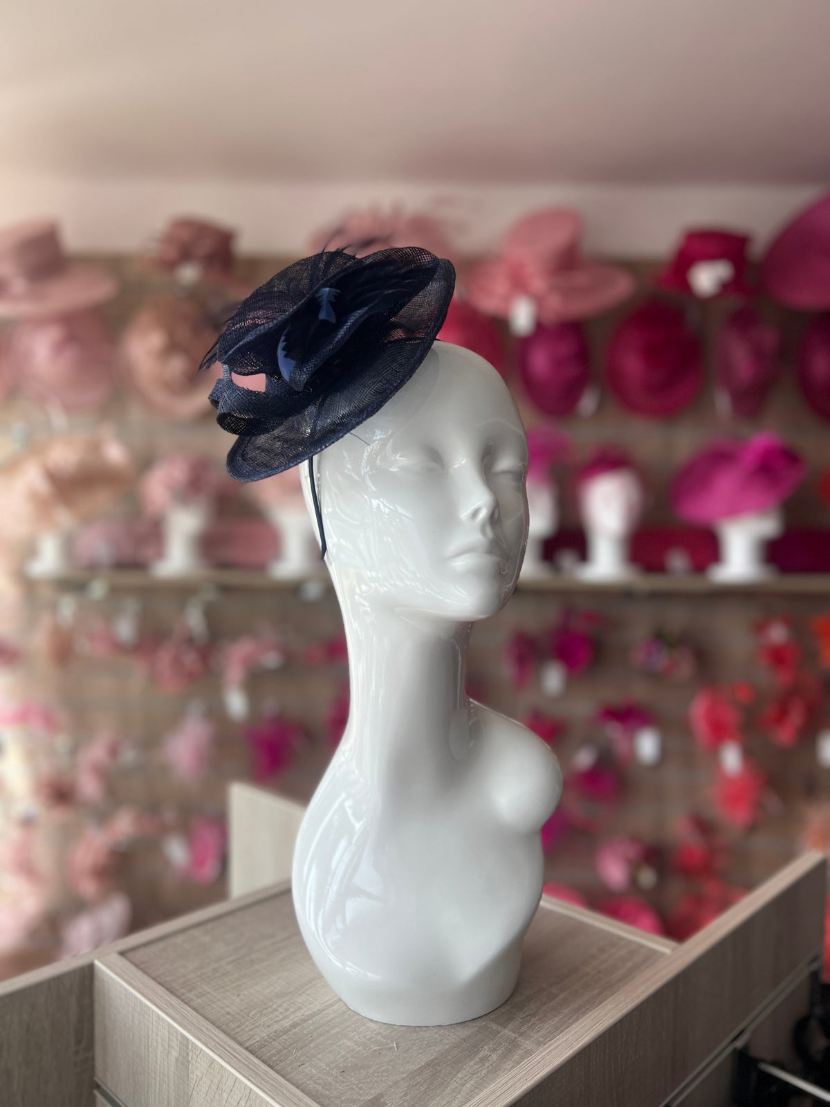 Wispy Feather &amp; Twisted Sinamay Navy Disc Fascinator-Fascinators Direct