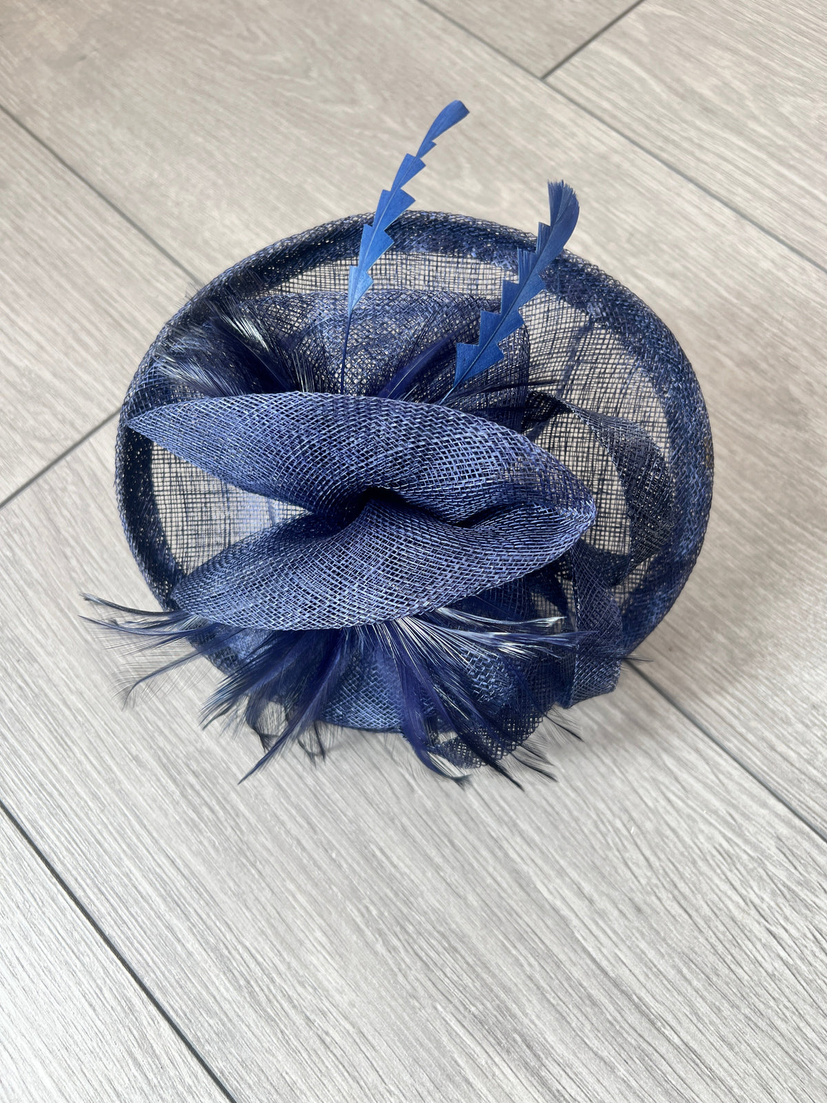 Wispy Feather &amp; Twisted Sinamay Navy Disc Fascinator-Fascinators Direct