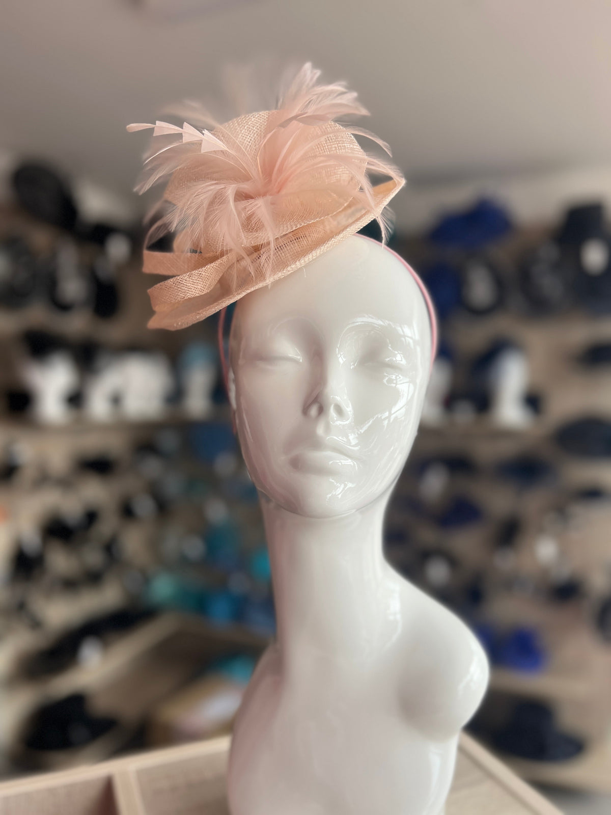Wispy Feather &amp; Twisted Sinamay Peach Disc Fascinator-Fascinators Direct