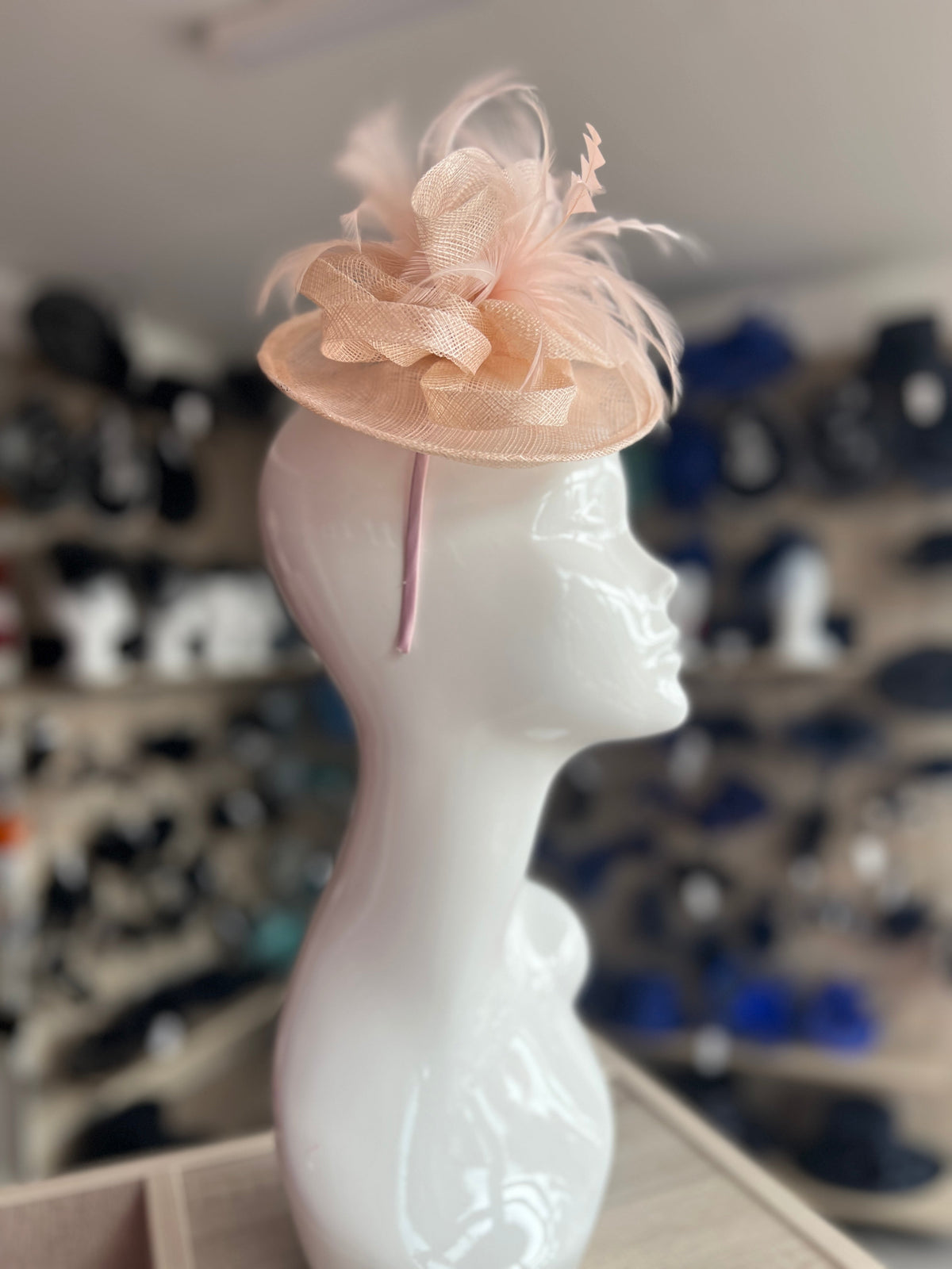 Wispy Feather &amp; Twisted Sinamay Peach Disc Fascinator-Fascinators Direct