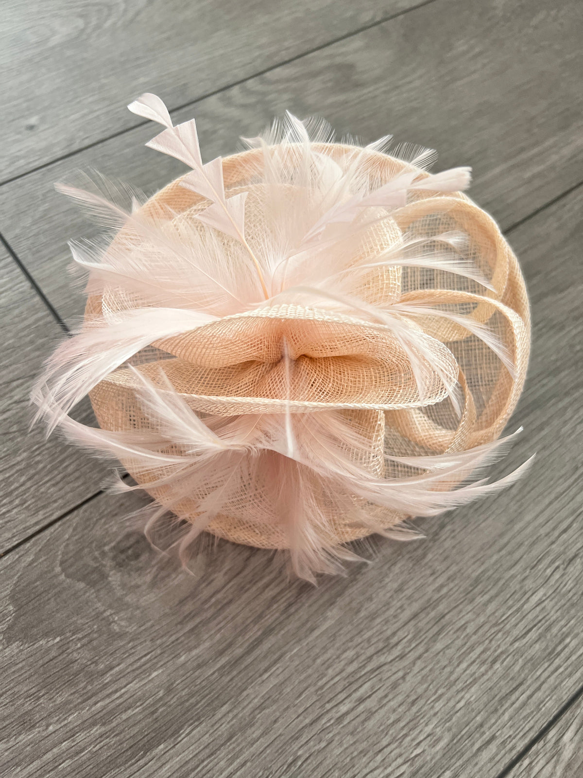Wispy Feather &amp; Twisted Sinamay Peach Disc Fascinator-Fascinators Direct