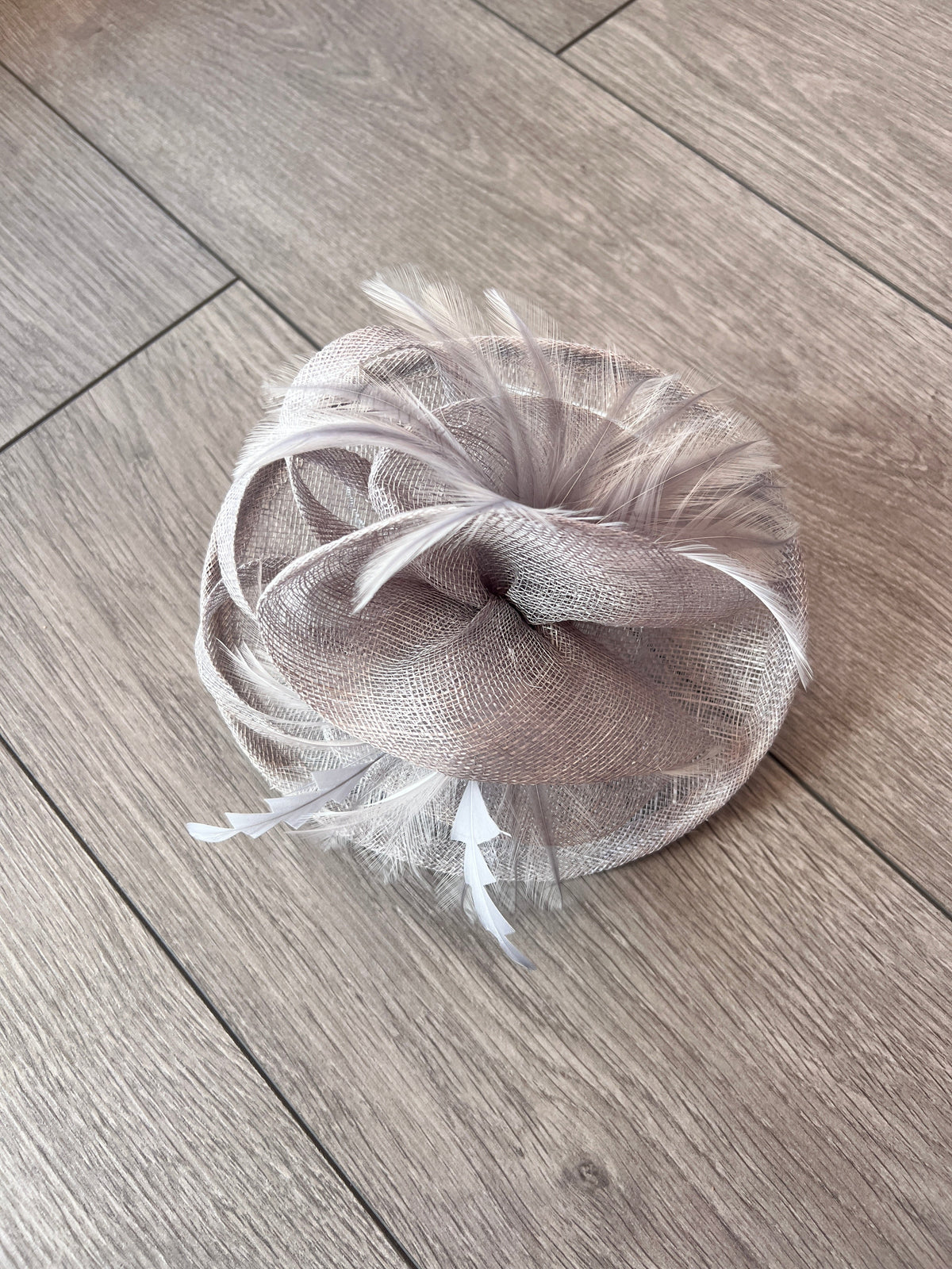 Wispy Feather &amp; Twisted Sinamay Silver Disc Fascinator-Fascinators Direct