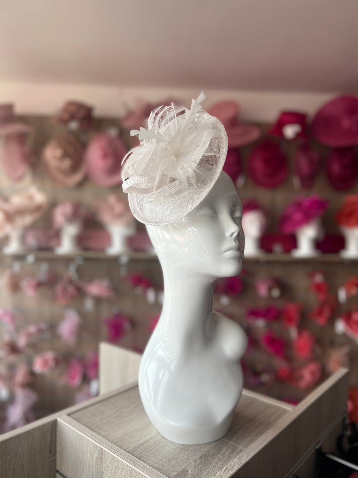 Wispy Feather &amp; Twisted Sinamay White Disc Fascinator-Fascinators Direct