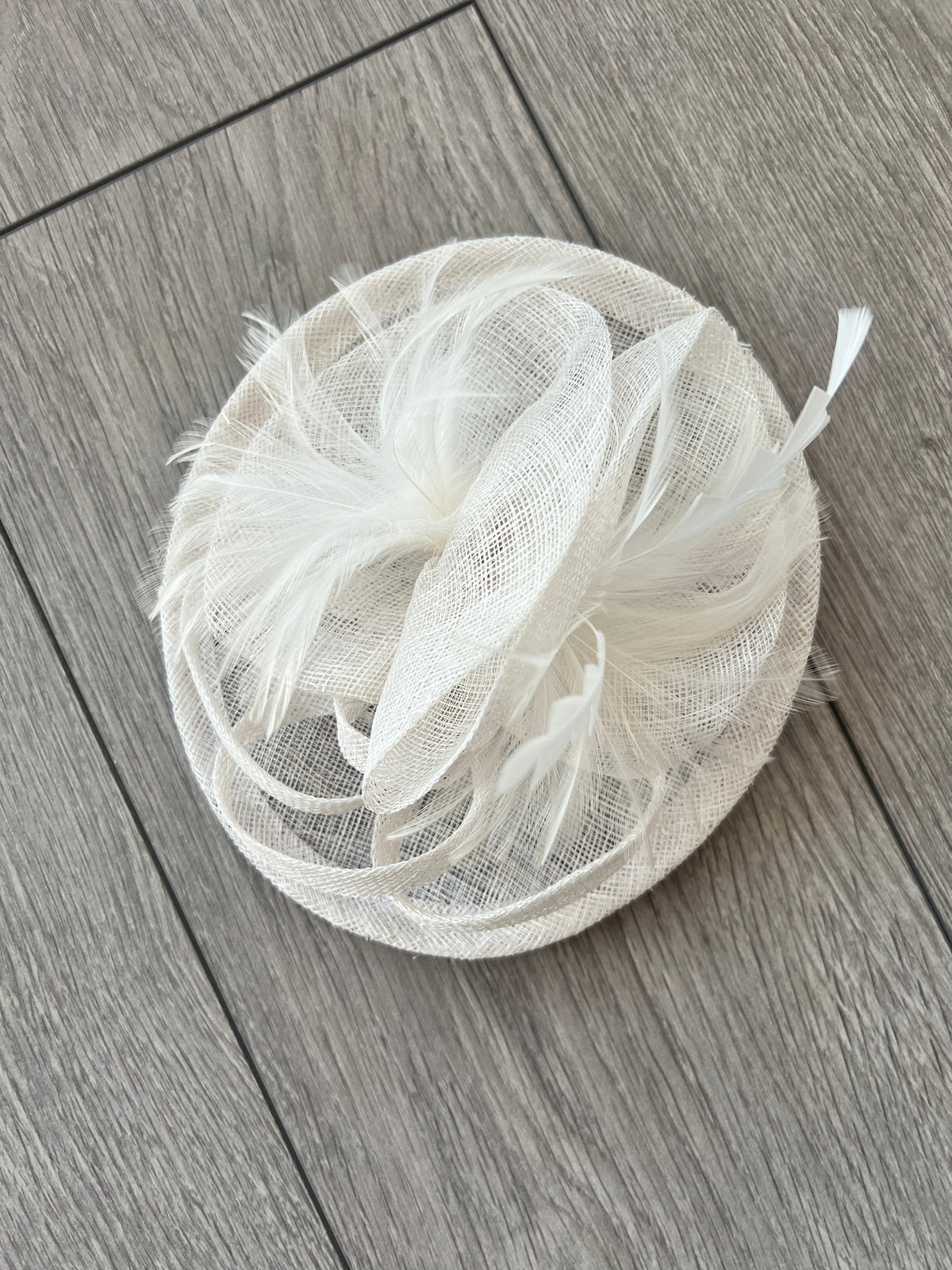 Wispy Feather &amp; Twisted Sinamay White Disc Fascinator-Fascinators Direct