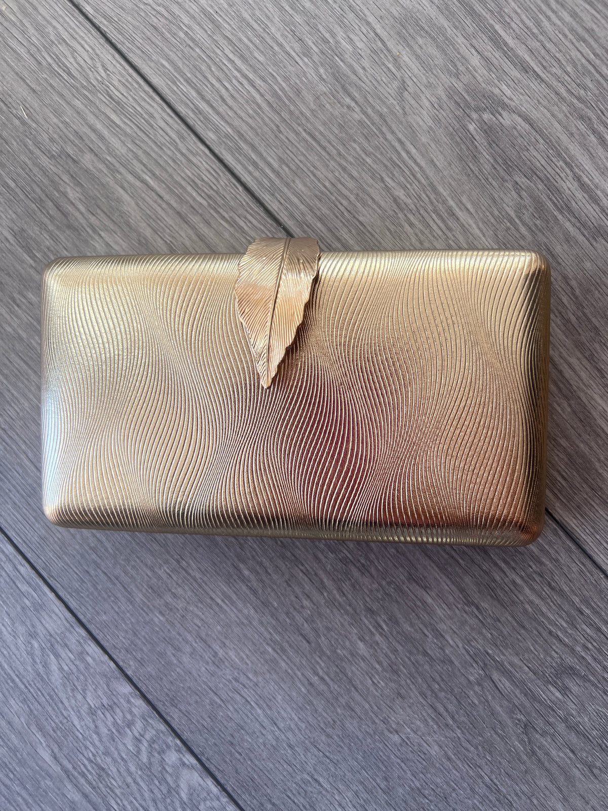 Womens Gold Box Clutch Bag With Leaf Detail Clasp-Fascinators Direct