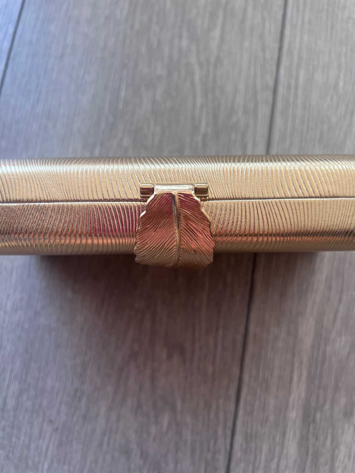 Womens Gold Box Clutch Bag With Leaf Detail Clasp-Fascinators Direct