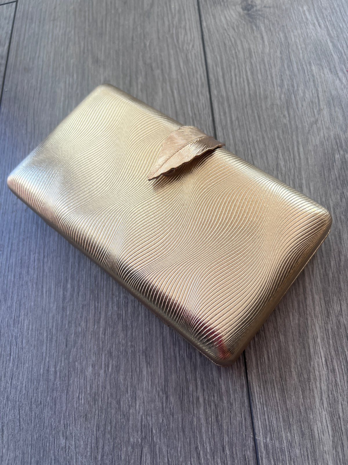 Womens Gold Box Clutch Bag With Leaf Detail Clasp-Fascinators Direct