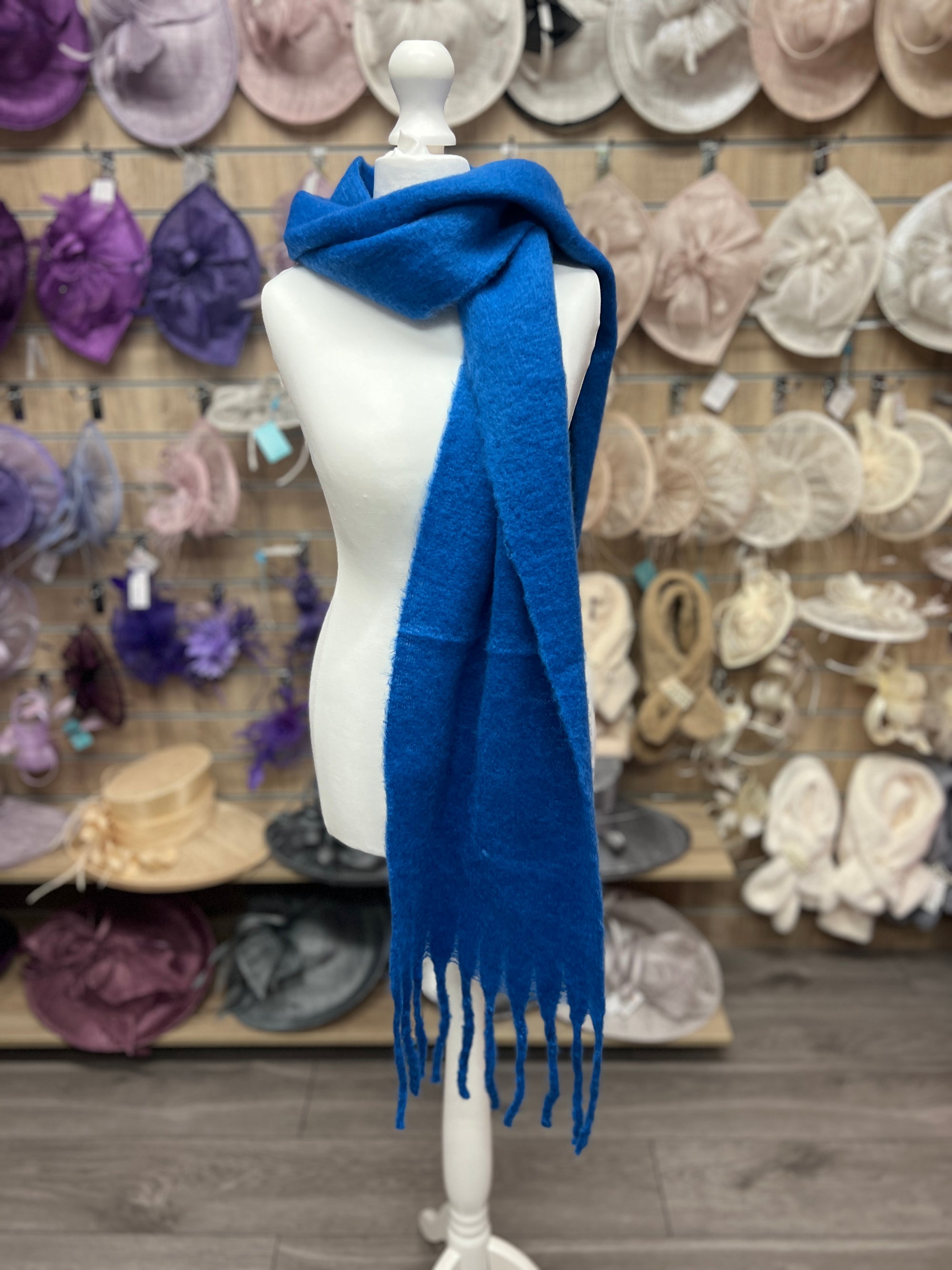 Woven Fluffy Tassel Scarf Blue-Fascinators Direct