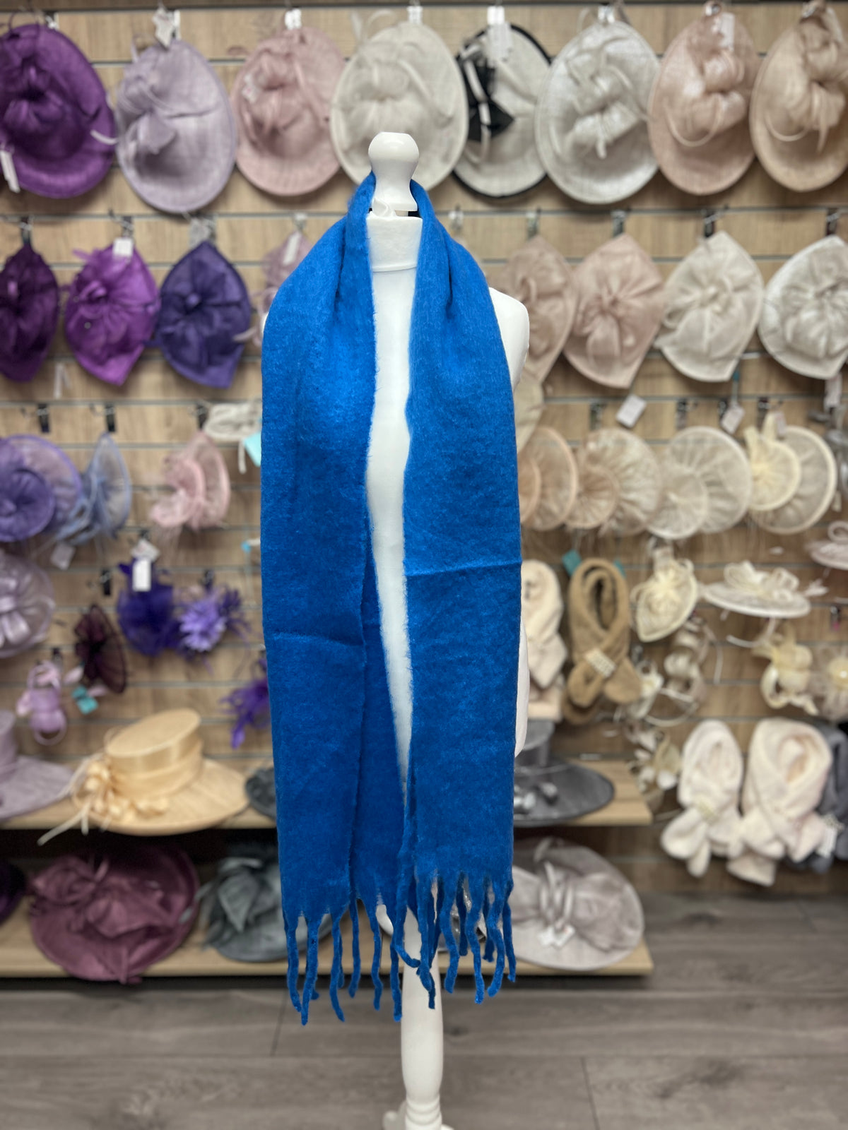 Woven Fluffy Tassel Scarf Blue-Fascinators Direct