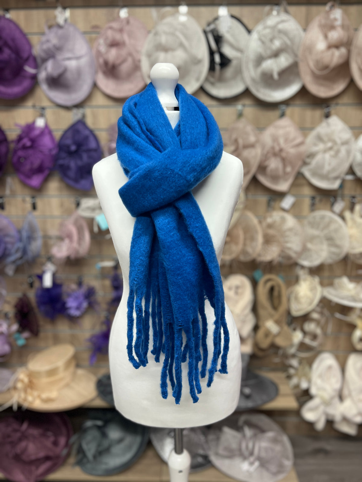 Woven Fluffy Tassel Scarf Blue-Fascinators Direct