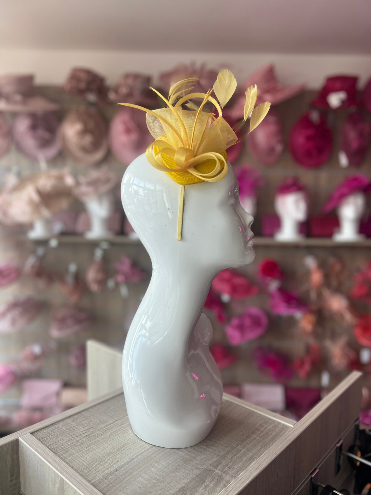 YELLOW FASCINATOR HEADBAND WITH LOOPED CRIN &amp; FEATHERS-Fascinators Direct