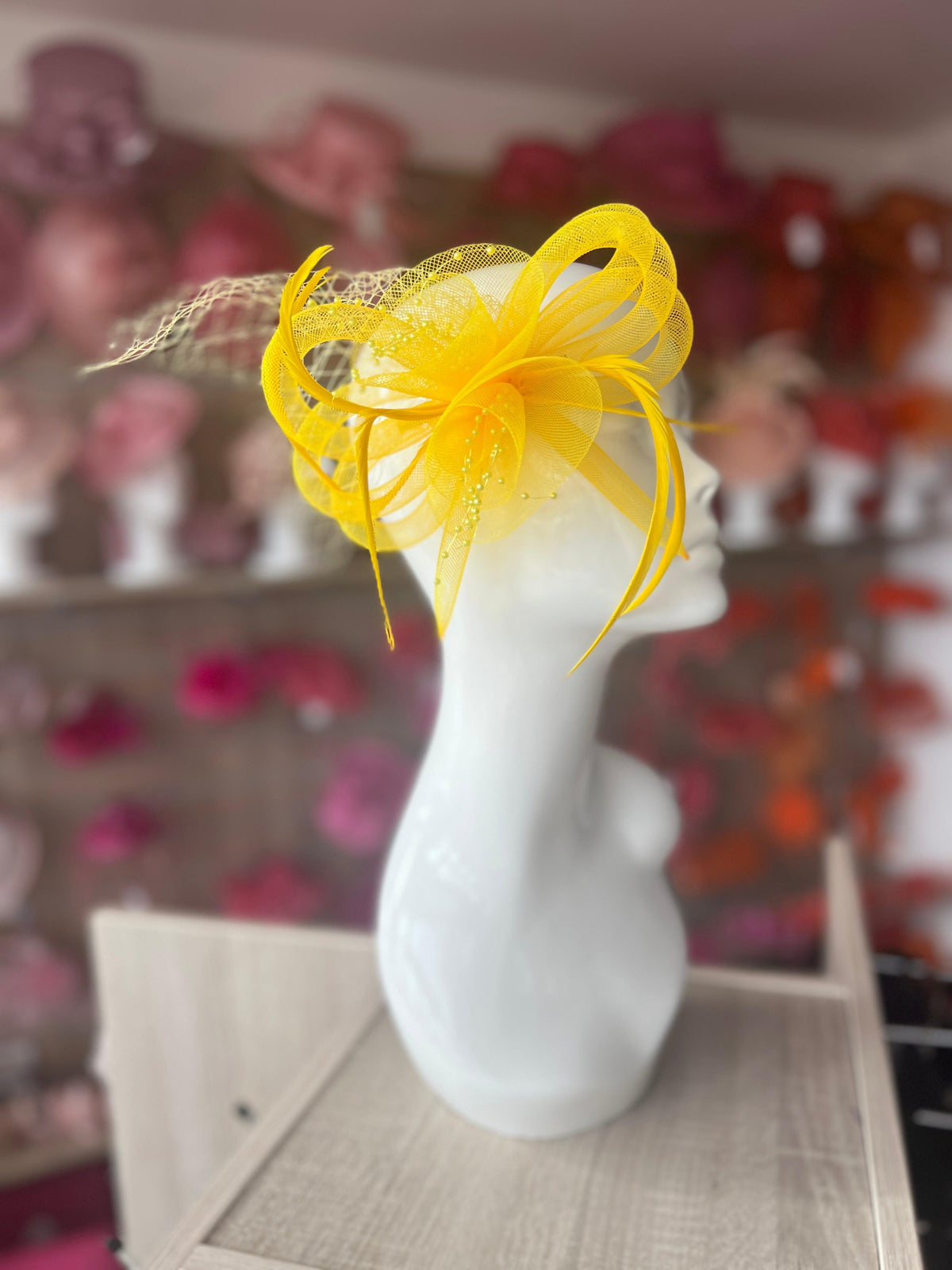 Yellow Crinoline Fascinator With Beads &amp; Netting-Fascinators Direct