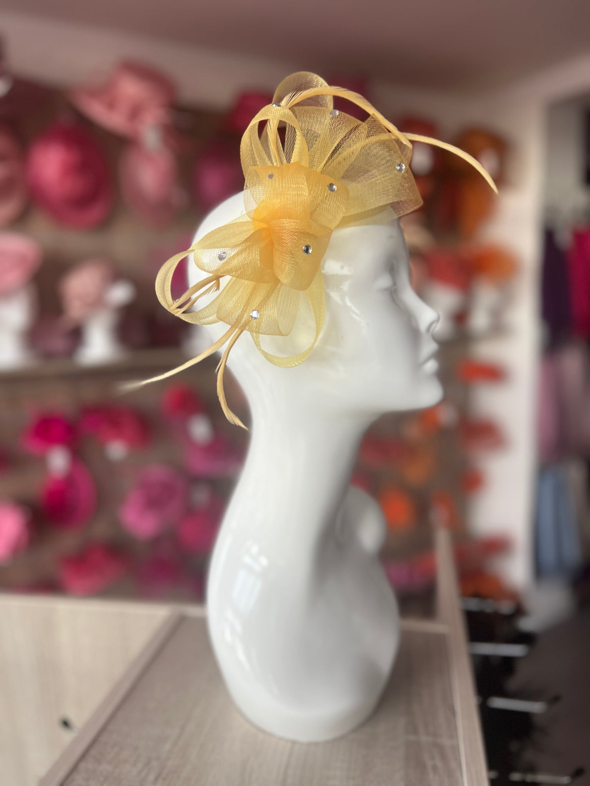 Yellow Diamanté Loop Bow Fascinator-Fascinators Direct