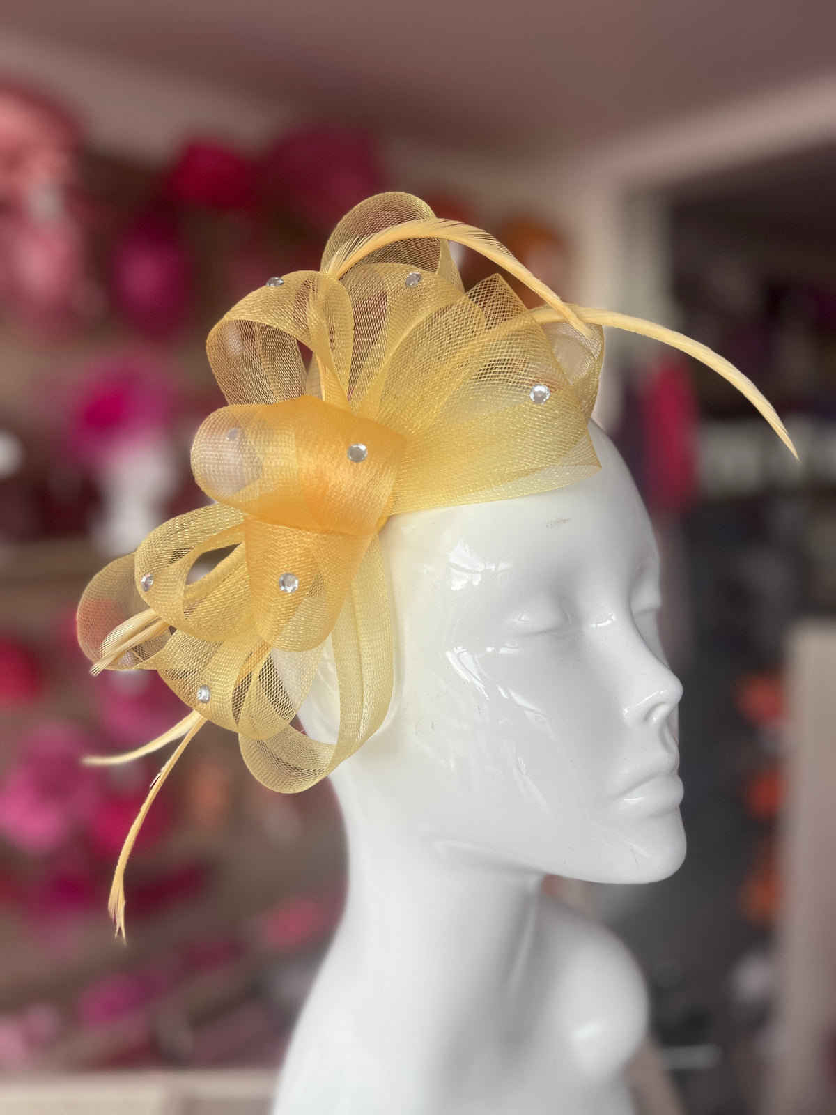 Yellow Diamanté Loop Bow Fascinator-Fascinators Direct