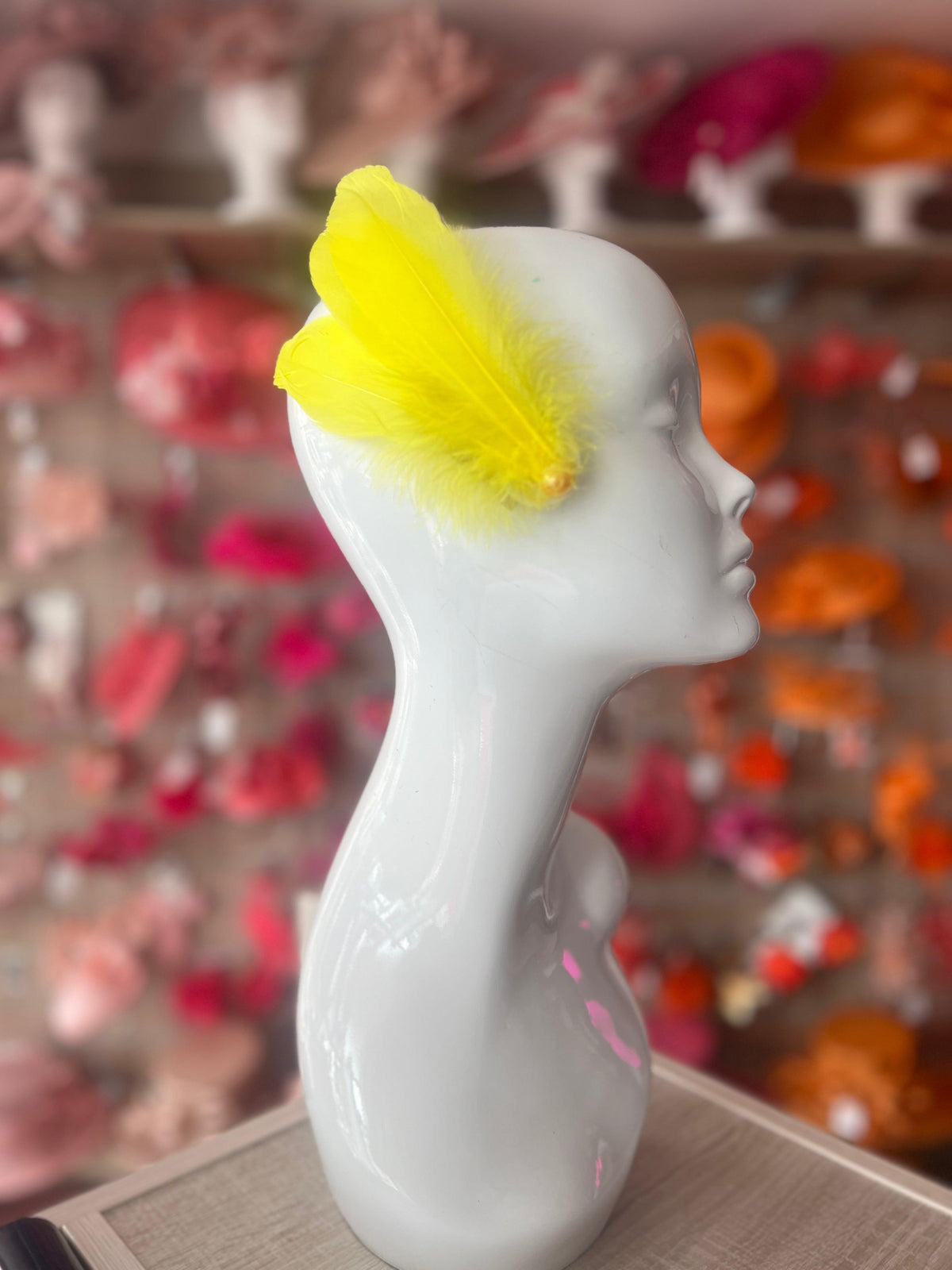 Yellow Fascinator Hair Clip With Feathers &amp; Pearl-Fascinators Direct