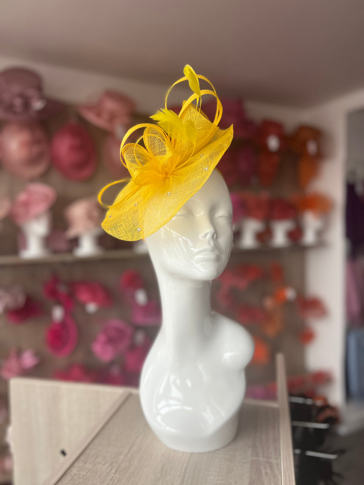 Yellow Fascinator With Diamanté Oval Base-Fascinators Direct