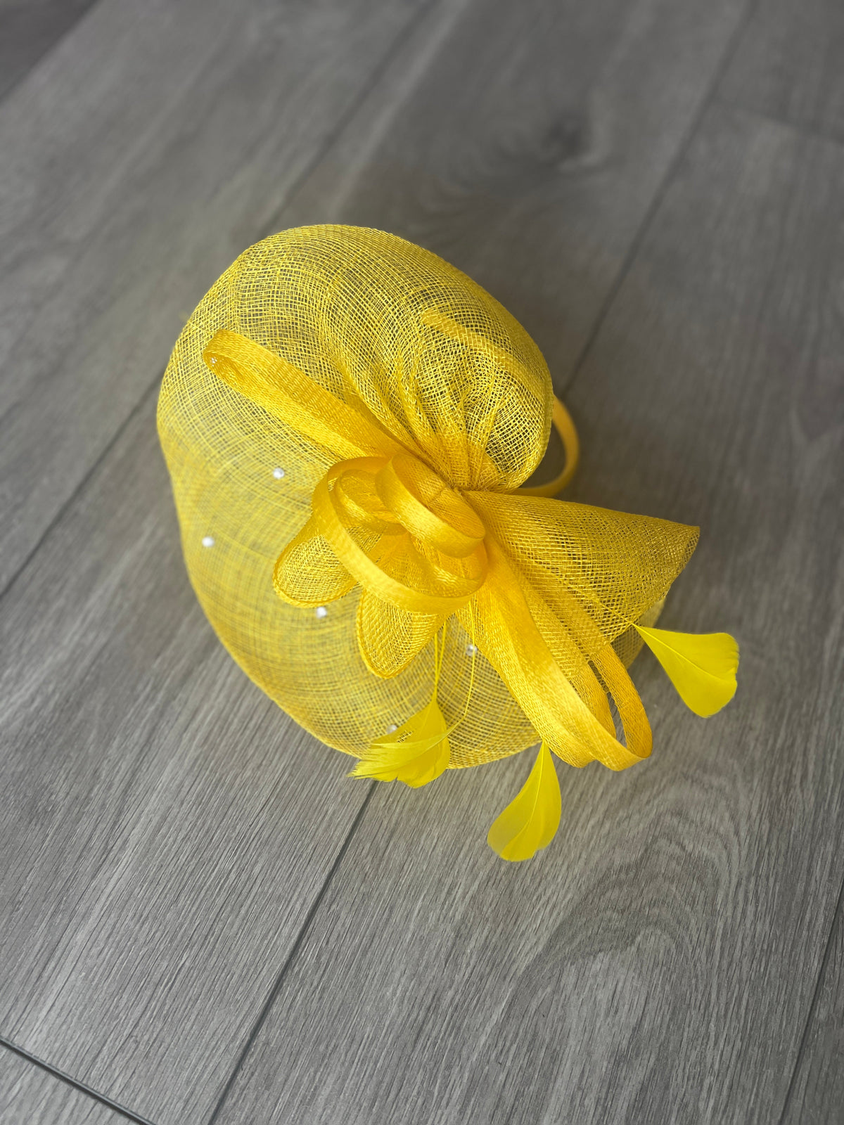 Yellow Fascinator With Diamanté Oval Base-Fascinators Direct