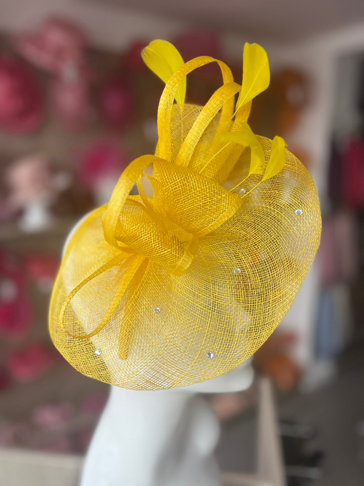 Yellow Fascinator With Diamanté Oval Base-Fascinators Direct