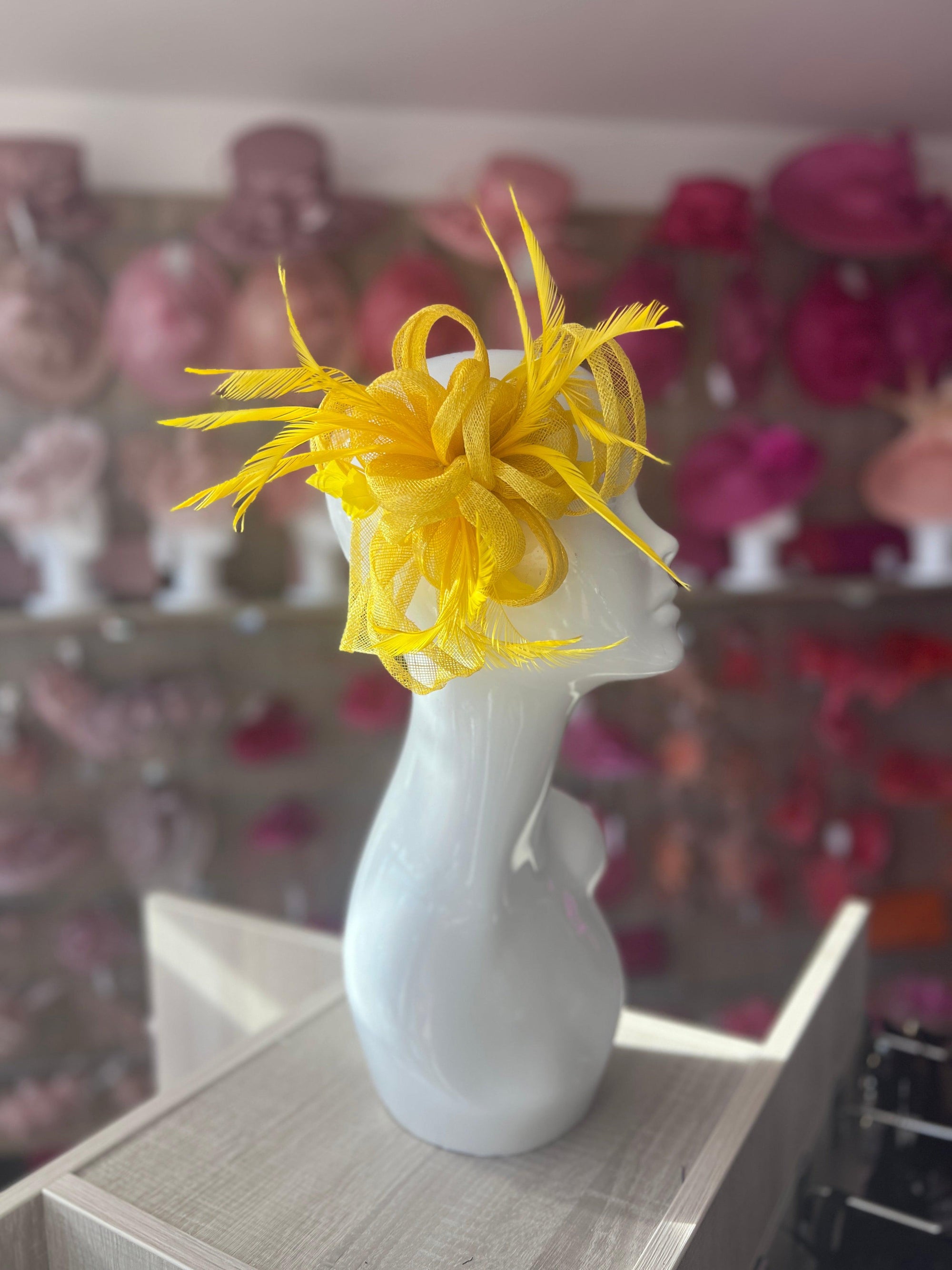 Yellow Flower Fascinator with Loops & Feathers-Fascinators Direct