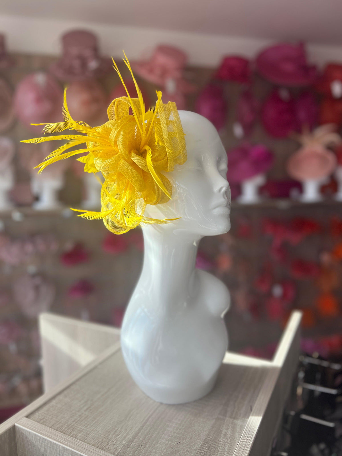 Yellow Flower Fascinator with Loops &amp; Feathers-Fascinators Direct