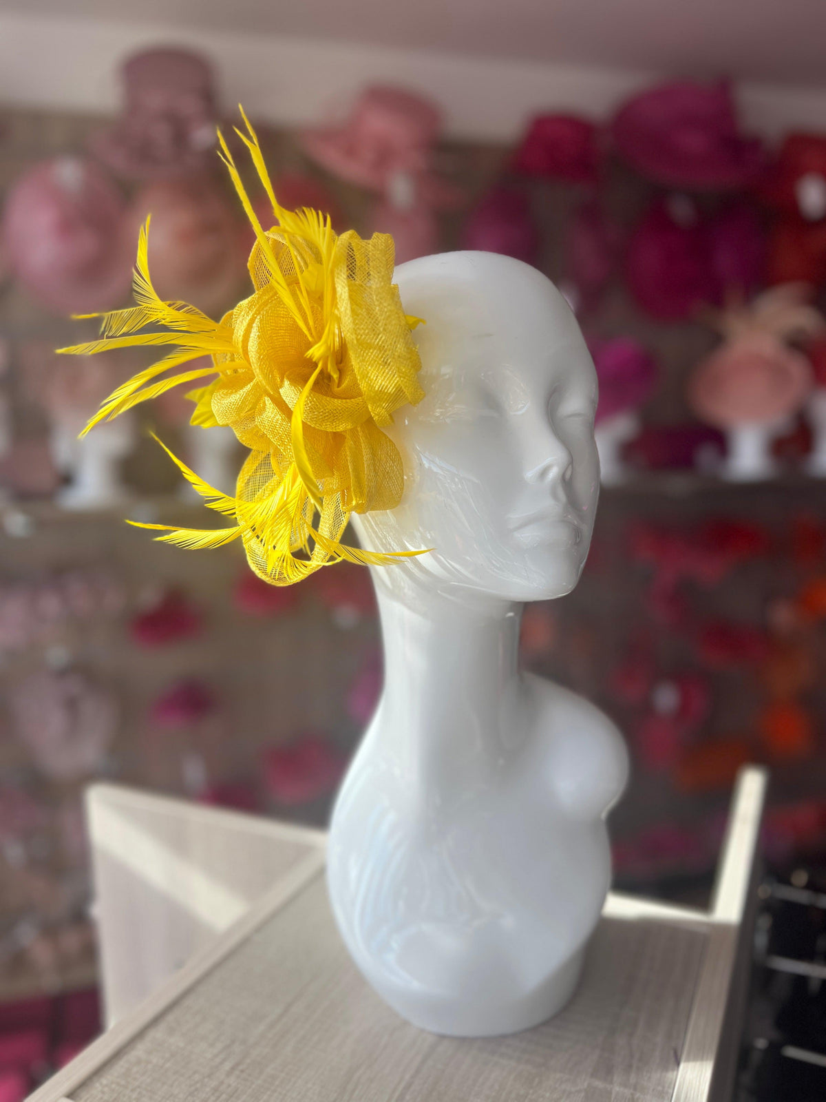 Yellow Flower Fascinator with Loops &amp; Feathers-Fascinators Direct