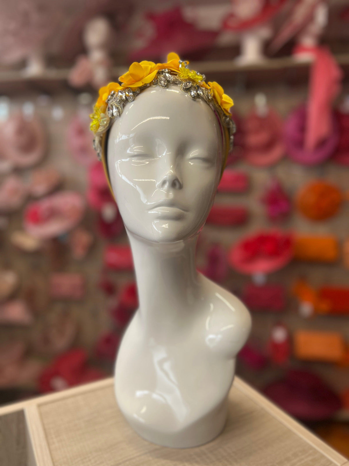 Yellow Flower Headband With Pearls &amp; Diamantes-Fascinators Direct