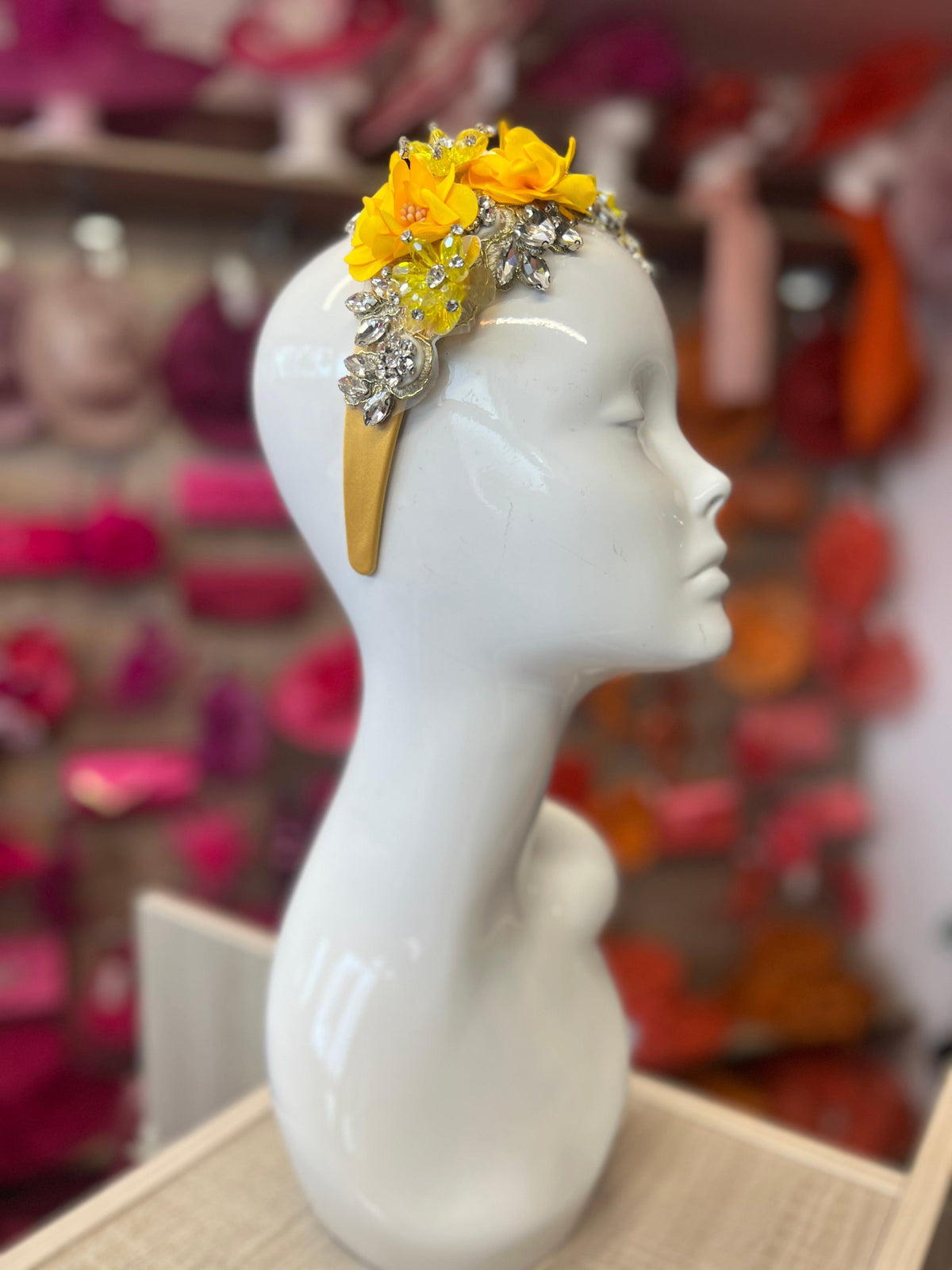 Yellow Flower Headband With Pearls &amp; Diamantes-Fascinators Direct