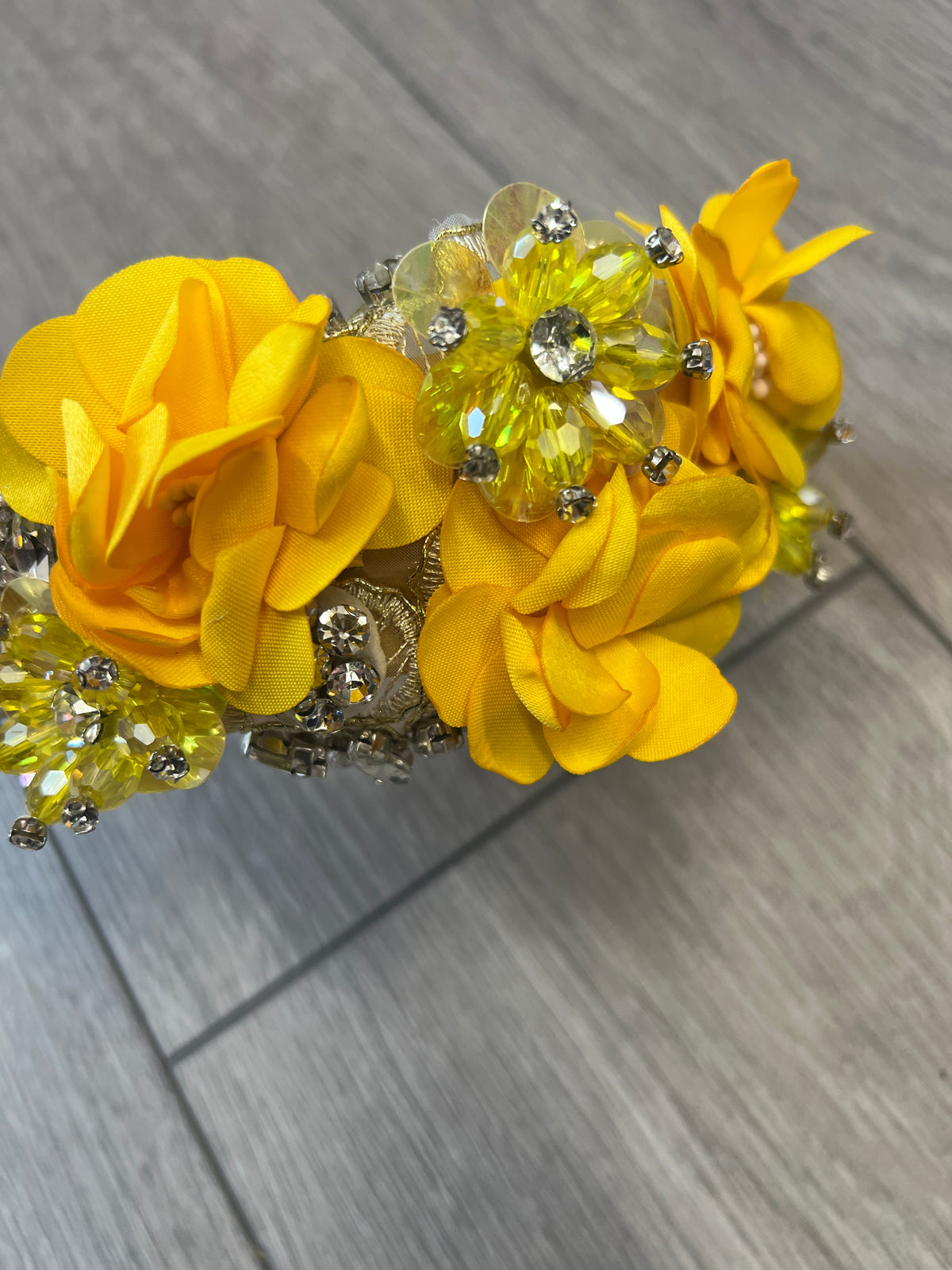 Yellow Flower Headband With Pearls &amp; Diamantes-Fascinators Direct