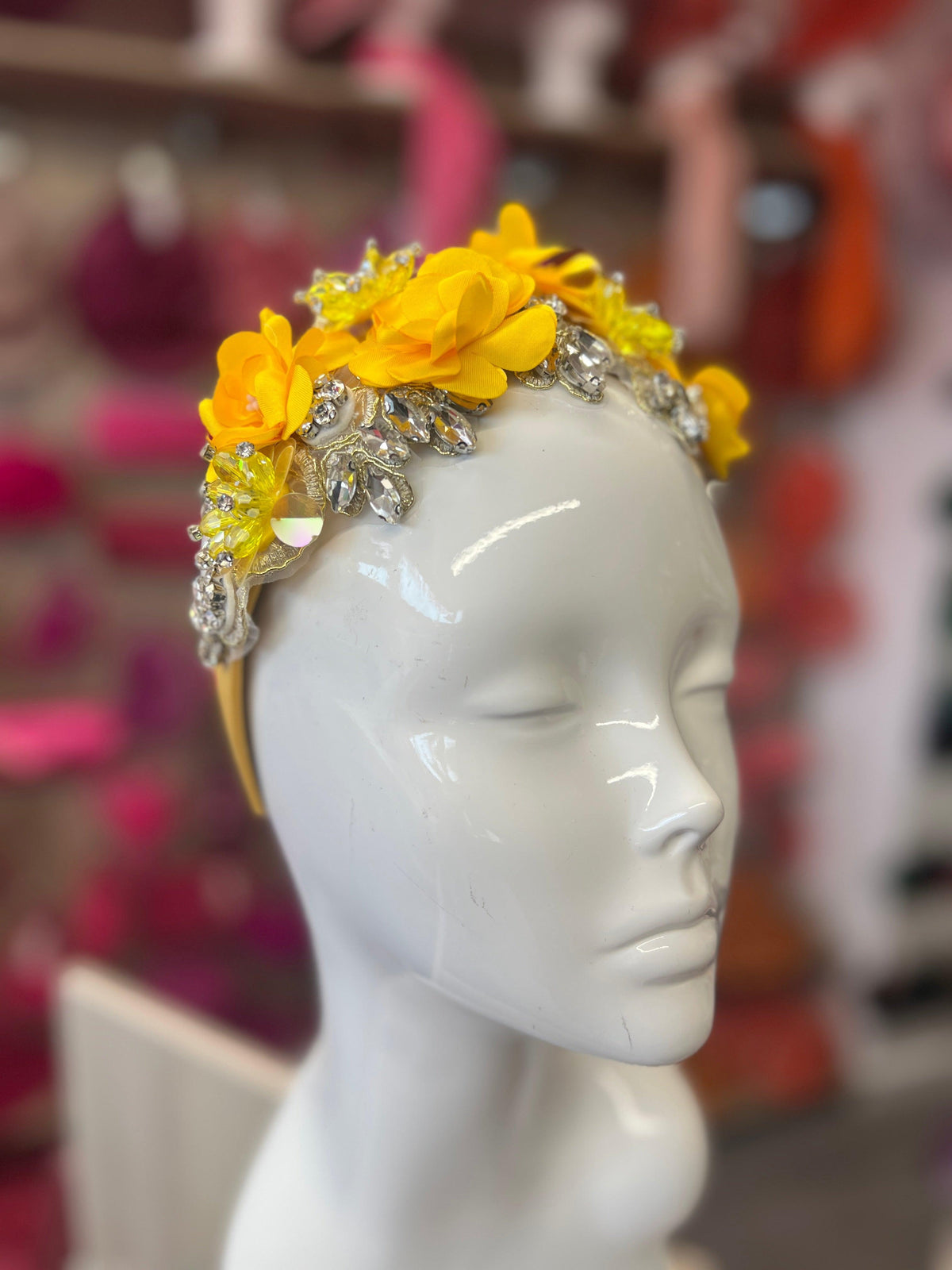Yellow Flower Headband With Pearls &amp; Diamantes-Fascinators Direct